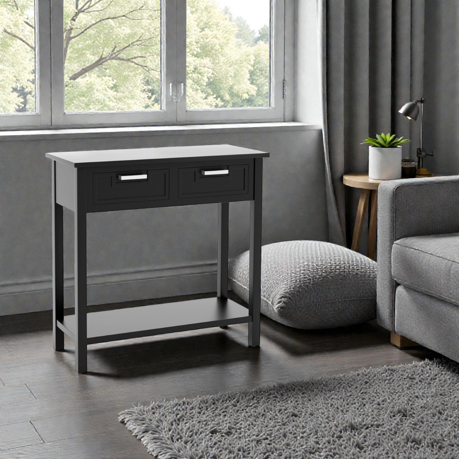Hivvago Sleek Hall Table with Built-In Drawers and Open Storage Level