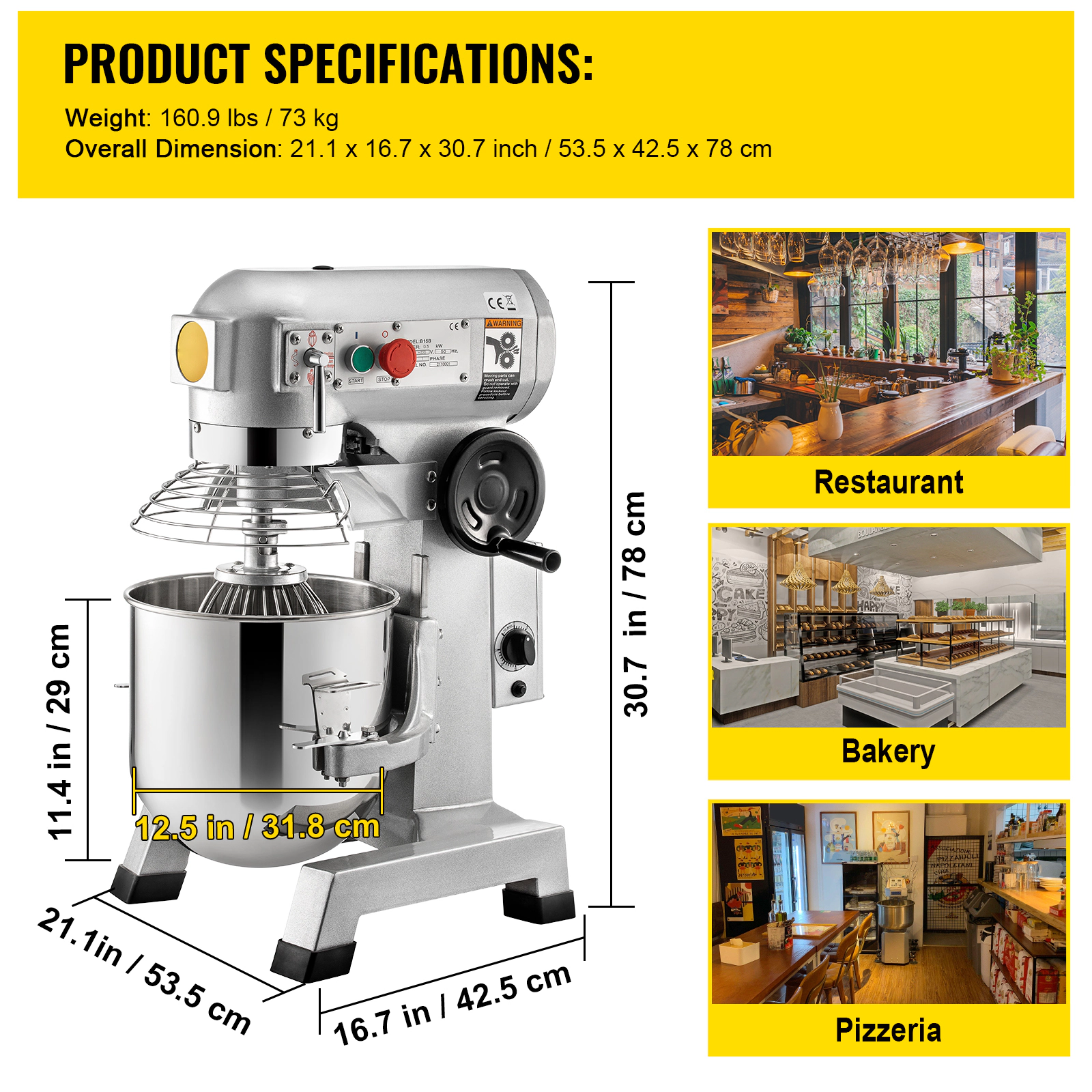 HONGGE Commercial Food Mixer Commercial Mixer with Timing Function Stainless Steel Bowl Heavy Duty Electric Food Mixer