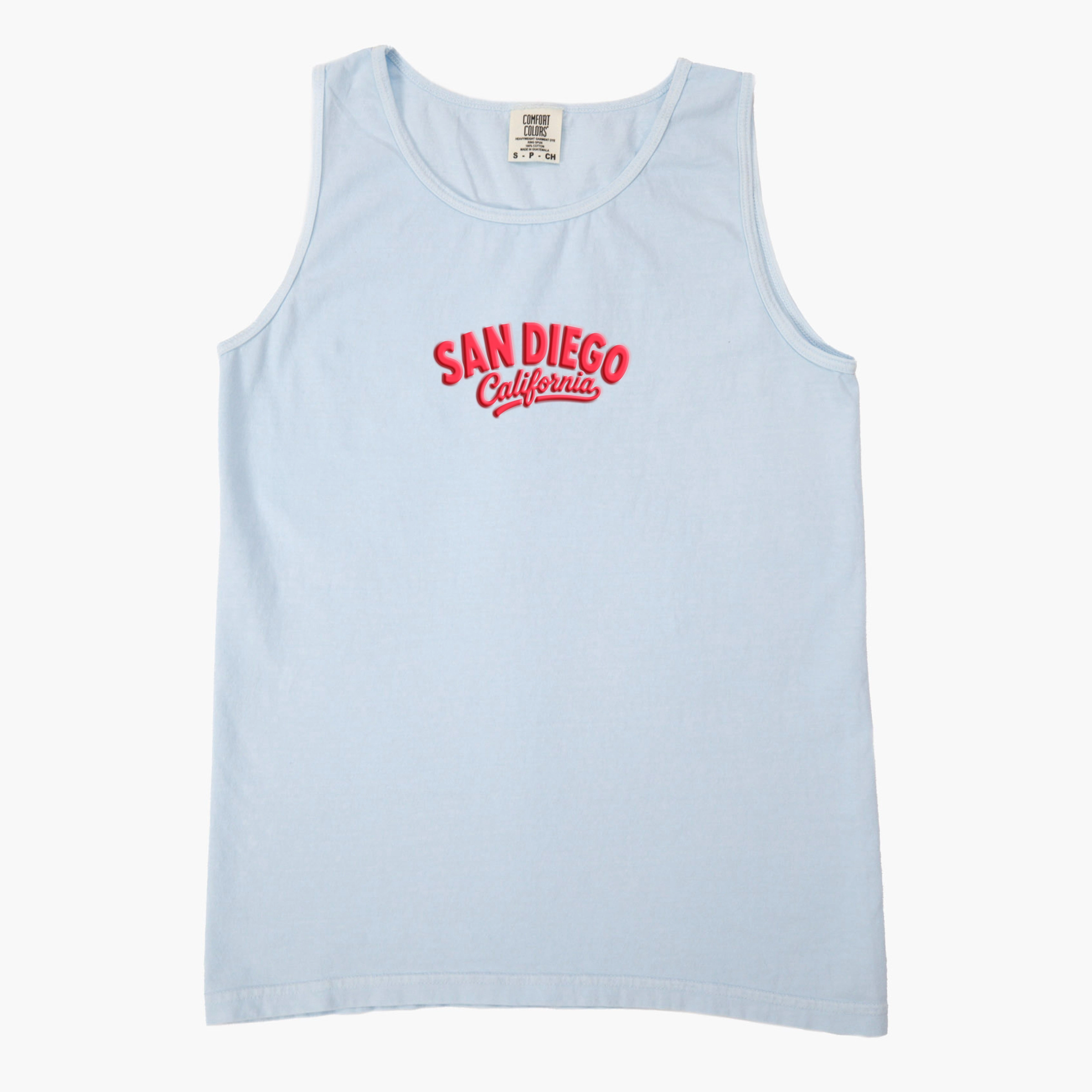 Simply Sage Market - Women's Garment Dyed Graphic Tank Top San Diego Vibrant Puff Print