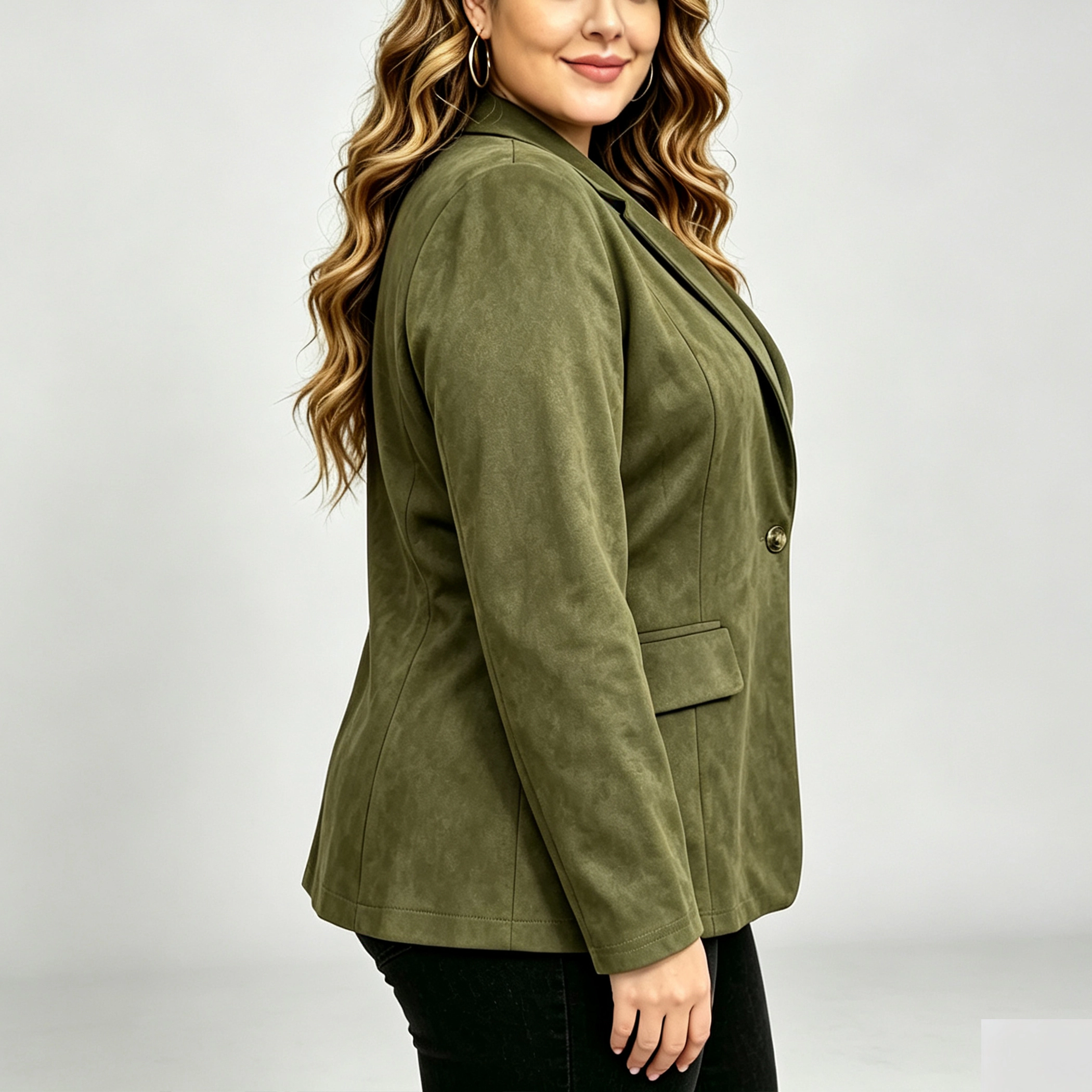 YesFashion Women's Plus Faux Suede Blazer Lapel Collar Casual Suit Jacket Coats with Pockets