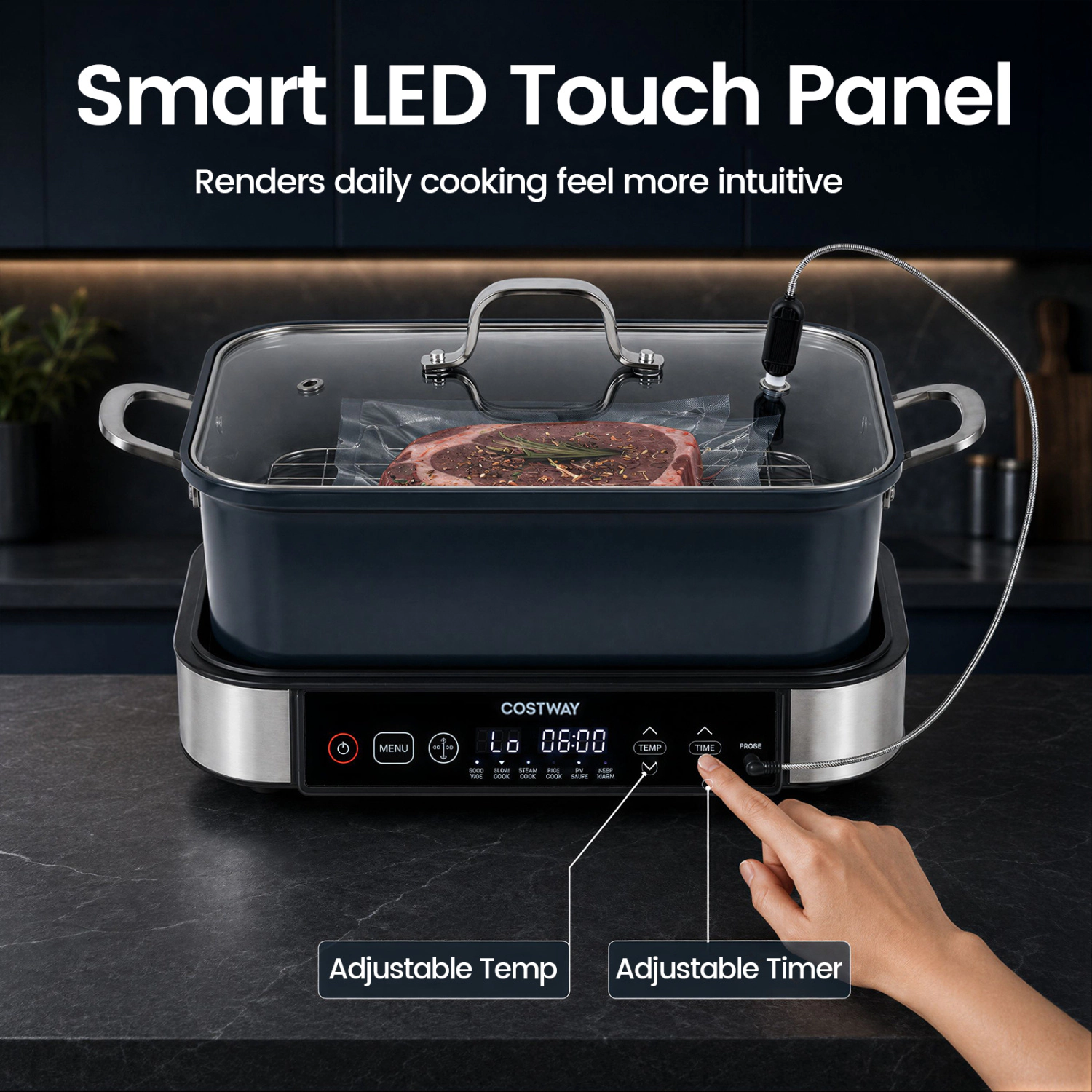 LJG 6-in-1 Programmable Slow Cooker with Keep Warm Functions and Adjustable Timer Control