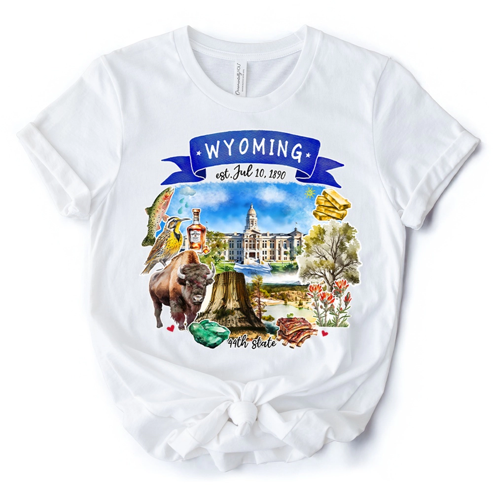 OrnamentallyYou Unisex Artistic Wyoming State Themes And Landmarks T-Shirt