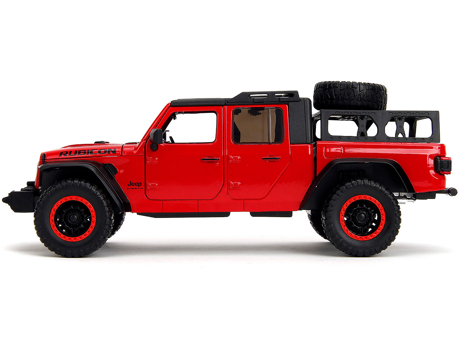 Jada 2020 Jeep Gladiator Rubicon Pickup Truck Red with Black Top and Extra Wheels "Just Trucks" Series 1/24