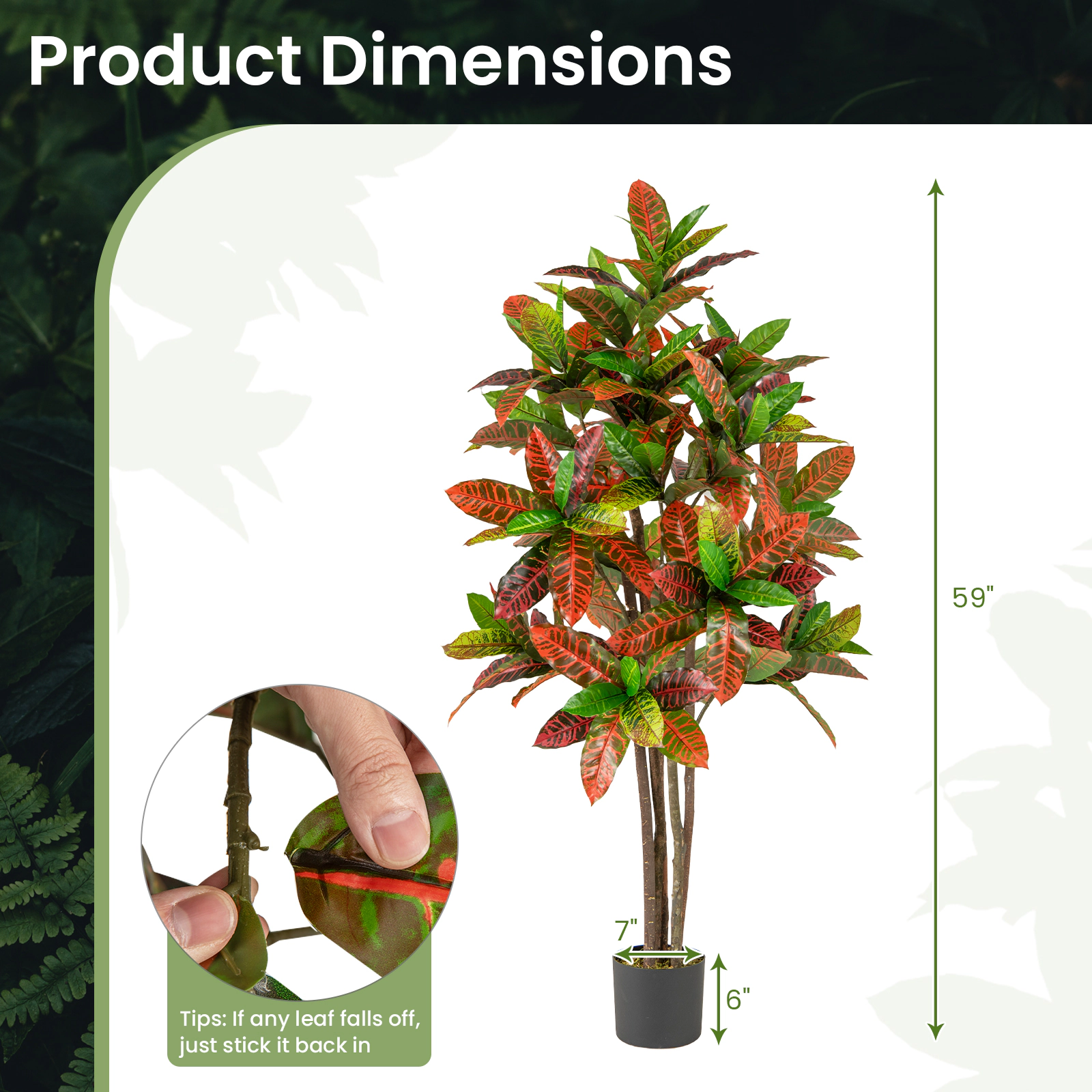 Slickblue 2 Pieces 5 FT Potted Artificial Croton Trees with Decorative Moss for Living Room and Office Decor