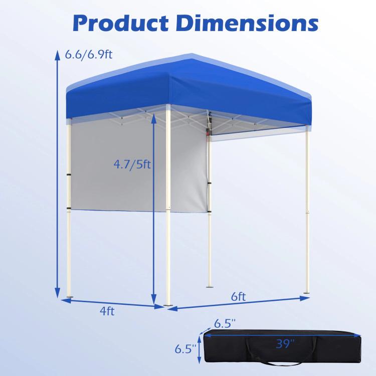 Hivvago 6 x 4 FT Pop-Up Canopy Tent with 1 Half Sidewall Easy Setup Folding Outdoor Sun Shelter