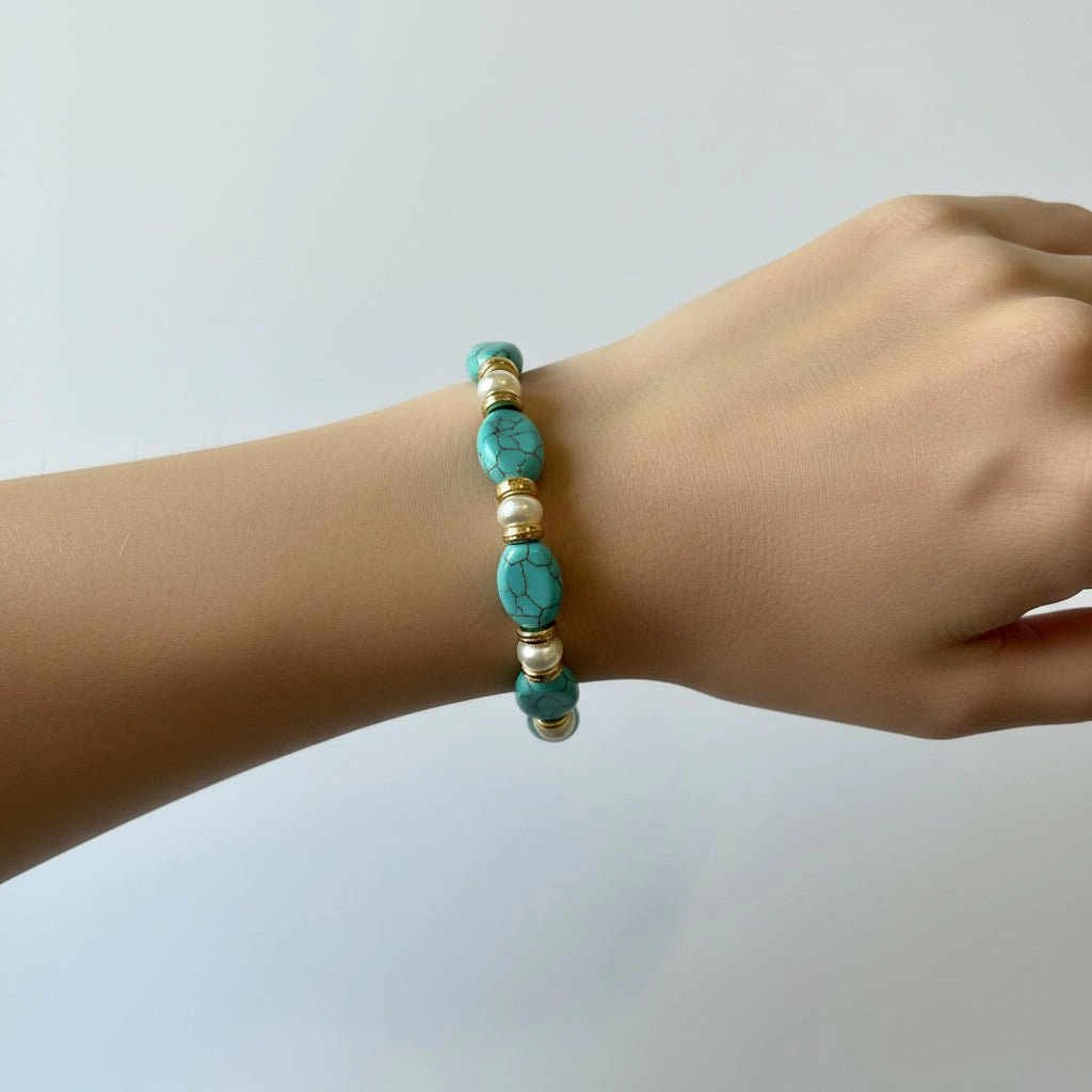 DressAtR Women's Flat Oval Turquoise Stretch Bracelet