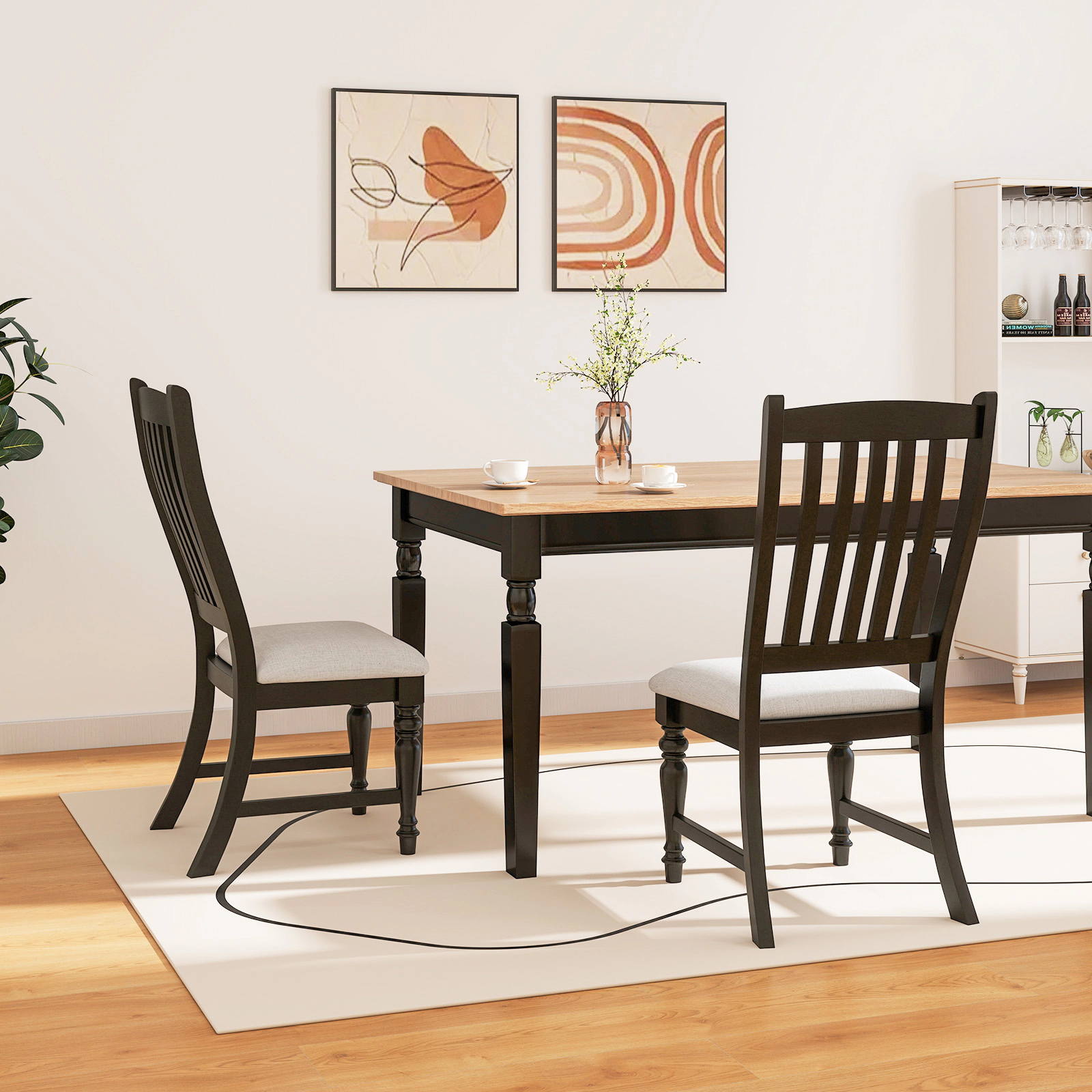 Set of 2 Black Fabric Dining Side Chairs with Inclined Backrest, 350 lb Capacity