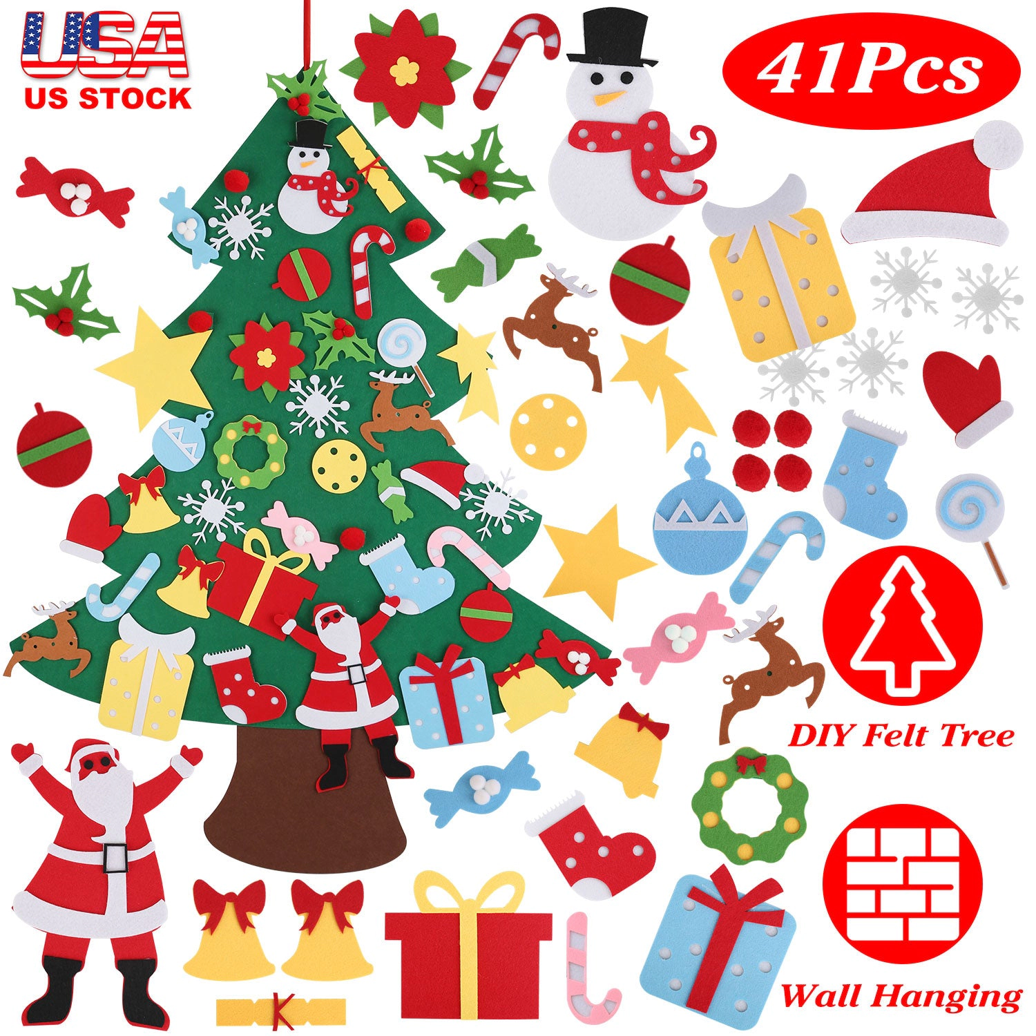 GBruno Felt Christmas Tree With 41 Ornaments