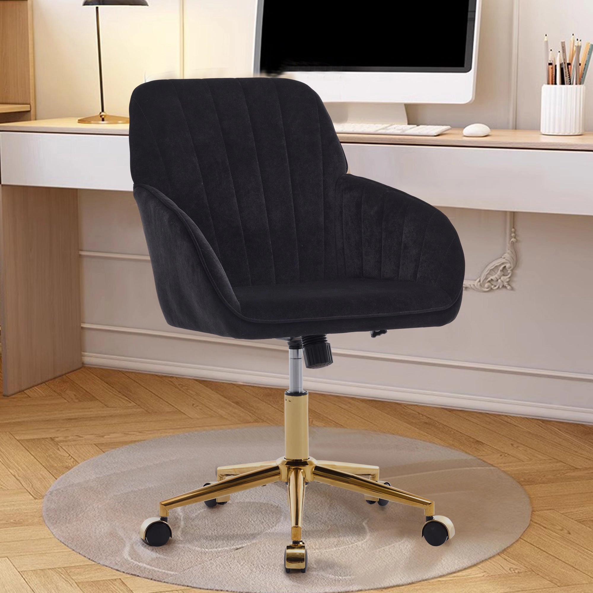 Platinum-Level Office Chairs TY Adjustable Velvet Office Chair, Black, Gold Base Swivel