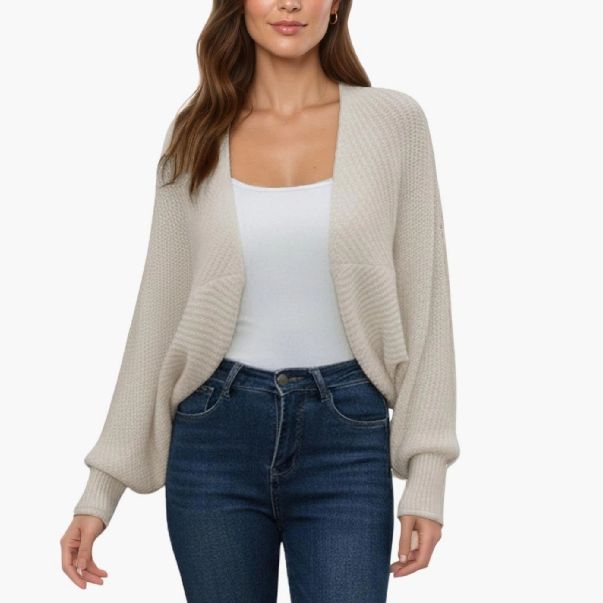Anna-Kaci Women's Open Front Dolman Sleeve Knit Cardigan with Soft Textured Cozy Rib Design and Draped Silhouette