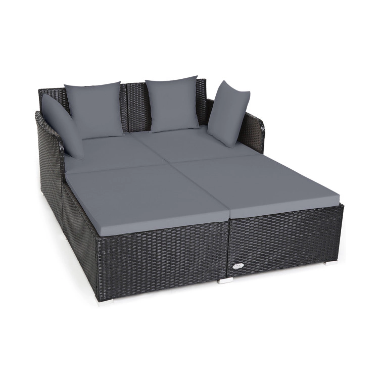 Hivvago Woven Rattan Outdoor Lounger with Plush Cushions and Pillows