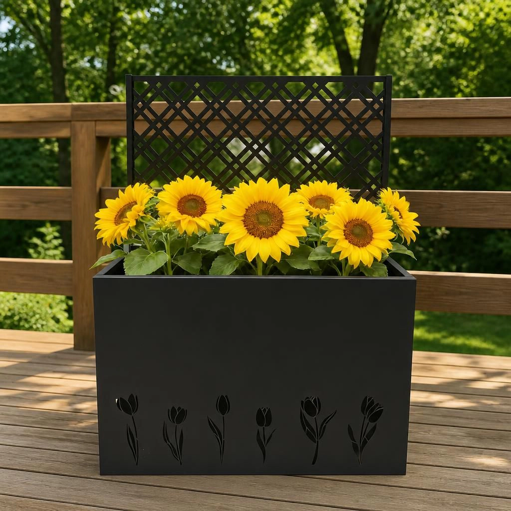 WOW PIONEER Tall Rectangular Iron Planter Large Plant Pot for Flowers Herbs Shrubs Small Trees Outdoor
