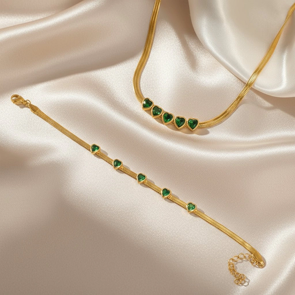 DressAtR Women's Heart Gold Tone Jewelry Set