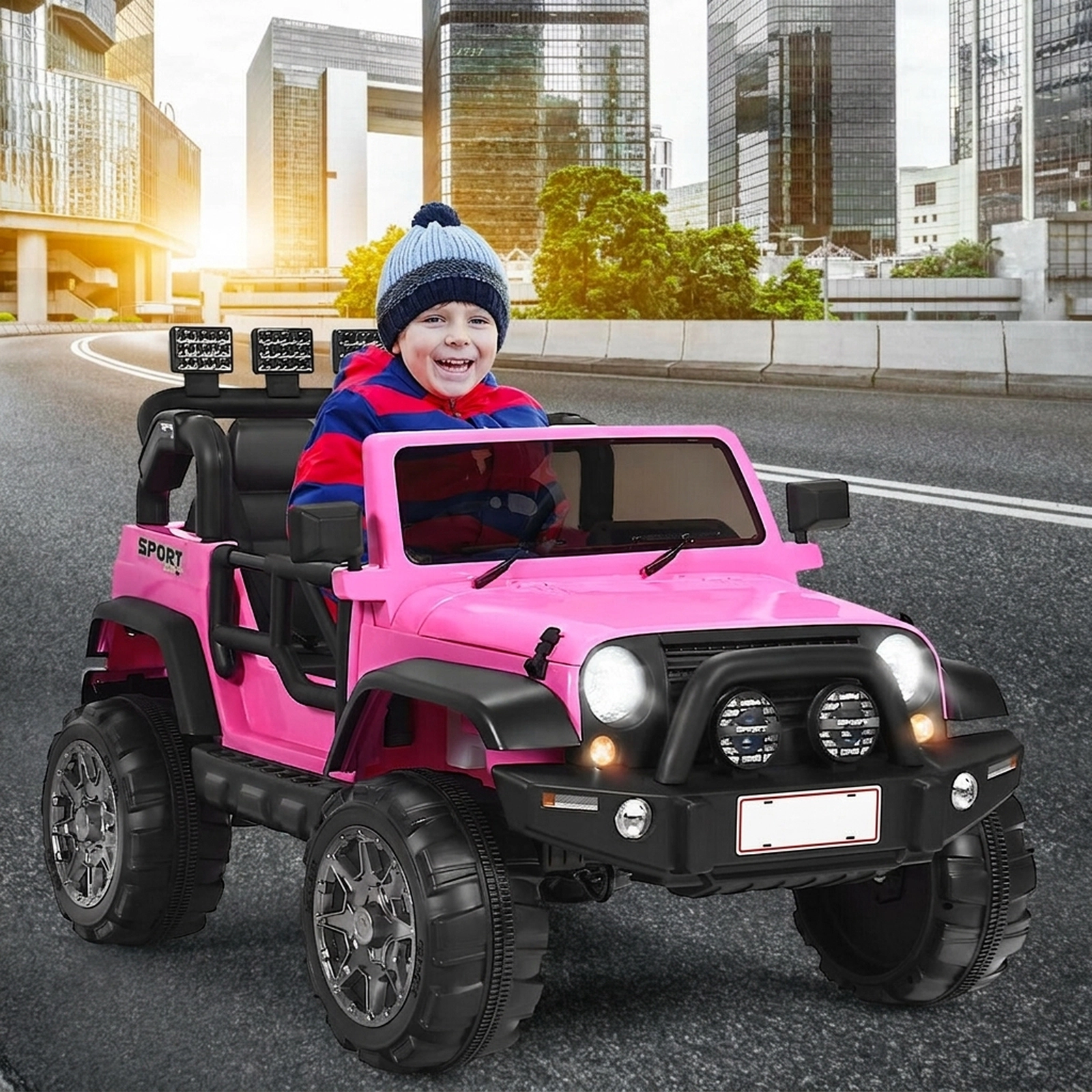 12V 2-Seater Kids Ride On Car Truck Parent Remote Storage Box Spring Suspension 48.5-in Ages 3+ 110-lb Capacity Pink