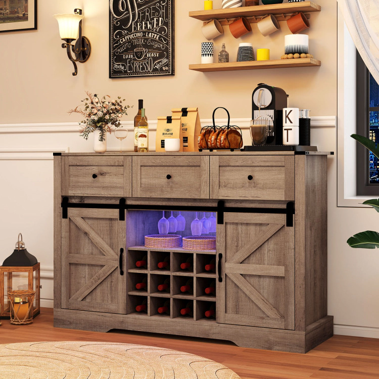 Hivvago Wine Bar Cabinet With Led Lights And Sliding Barn Doors