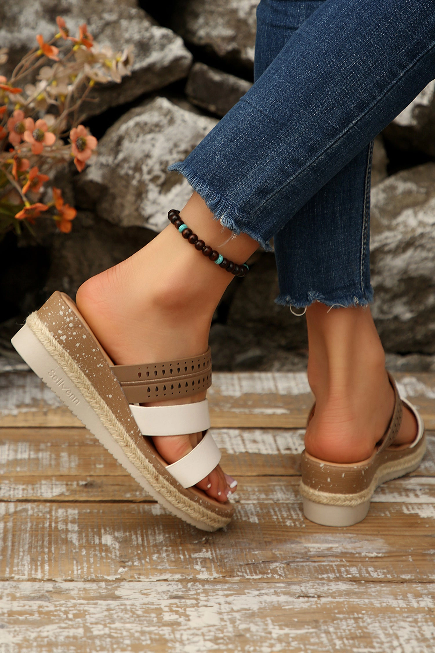 Threaded Pear Women's Nevaeh Straps Platform Wedge Slippers
