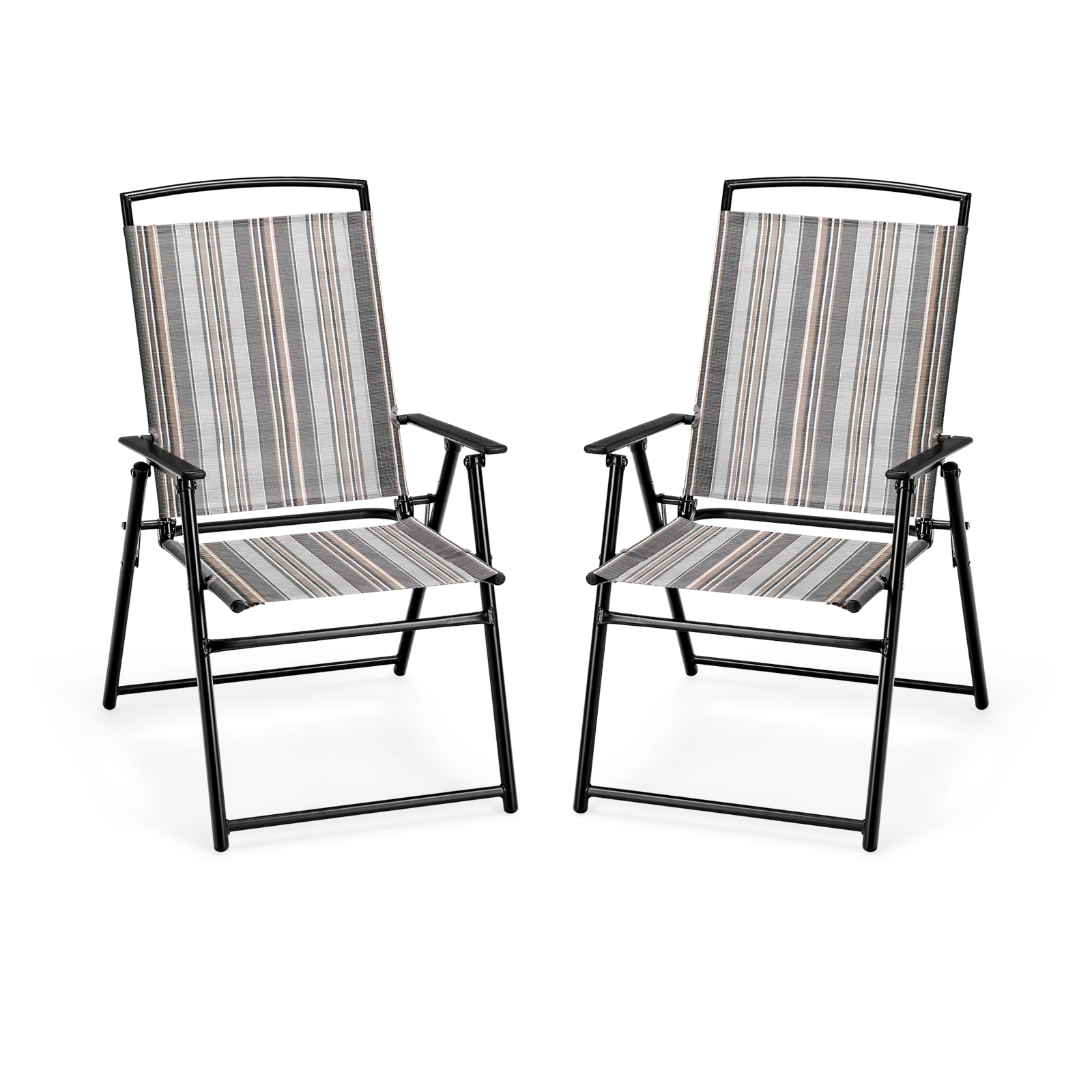SUGIFT Set of 2 Space-Saving Patio Folding Sling Dining Chairs 330-Lb Capacity 24 x 20 x 36 in Gray