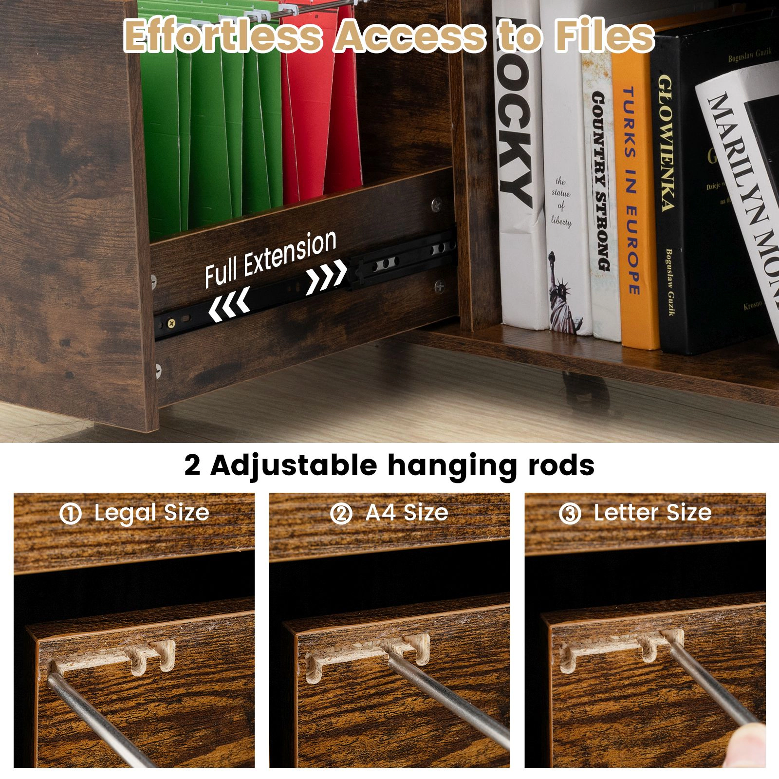 SlickBlue 3-Drawer Mobile File Cabinet with Adjustable Shelf & Printer Stand