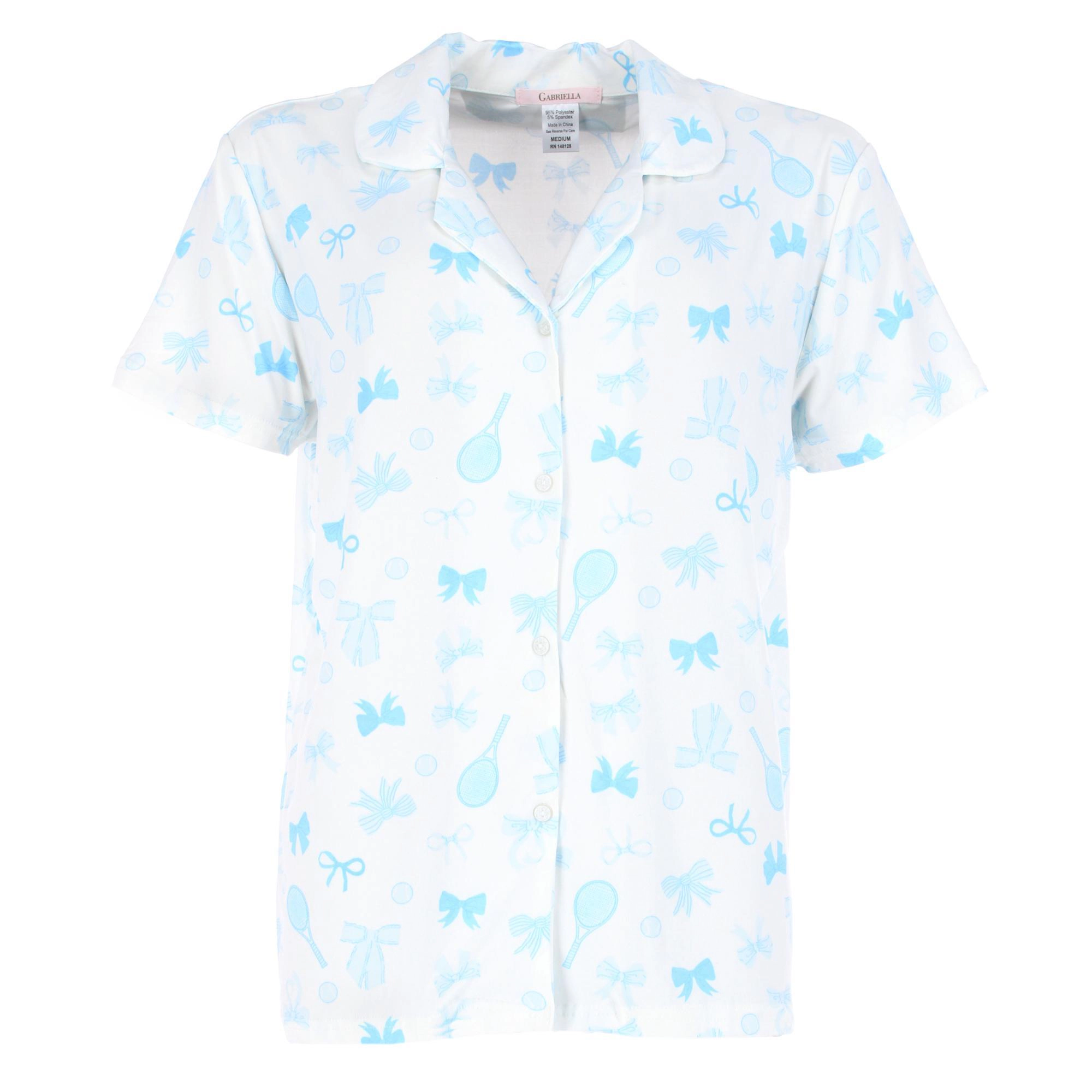 CTM Women's Tennis and Bows Notched Collar Short Pajama Set