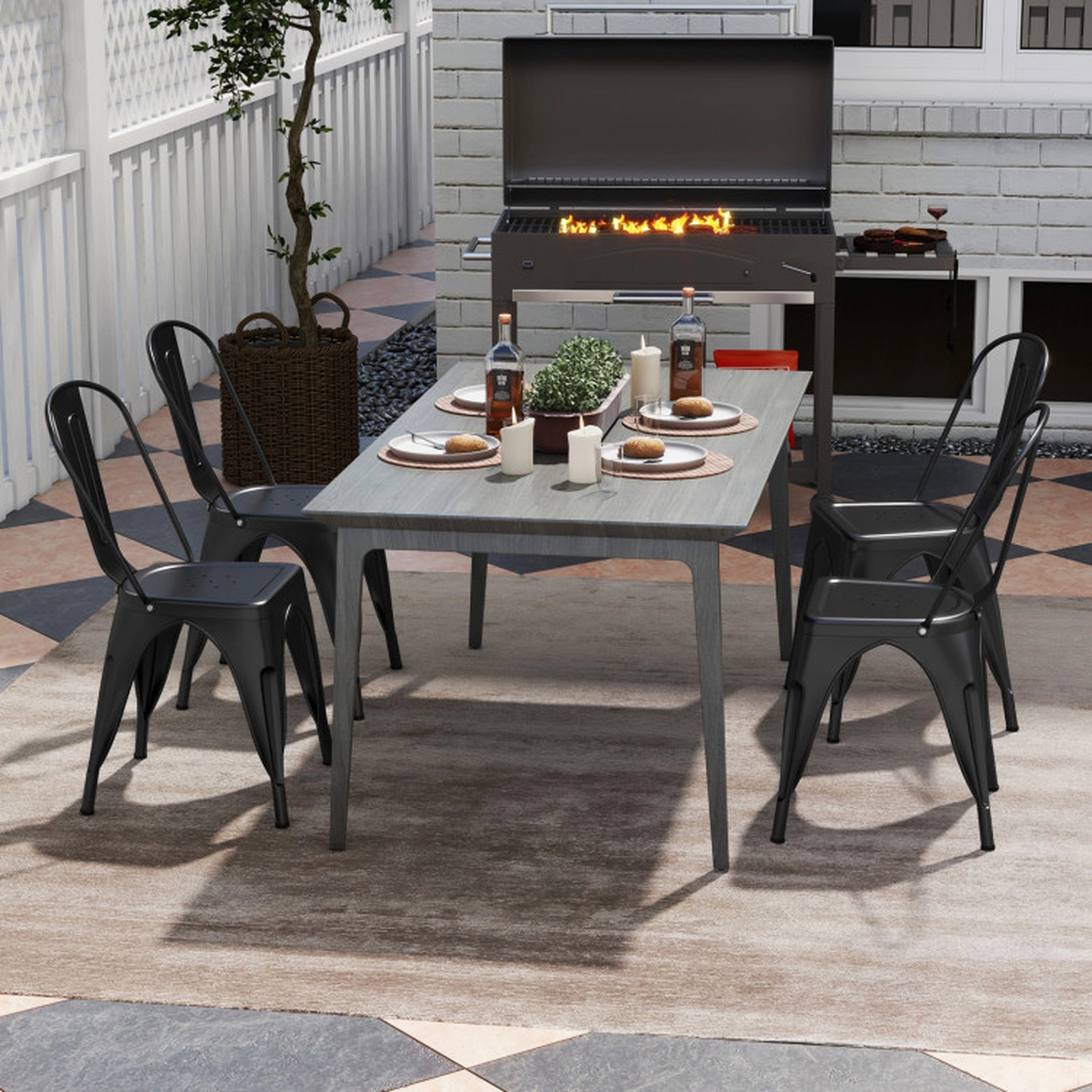 SUGIFT Metal Stackable Removable Backrest and X-Shaped Base Set of 4 Dining Chairs