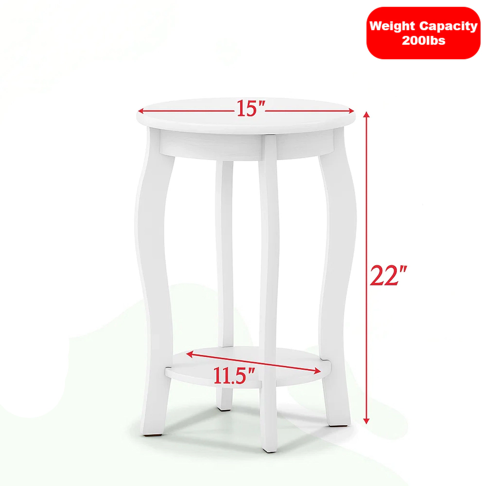 Hivvago 15" Round Dual-Tier Accent Tables with Storage Shelf - Set of 2
