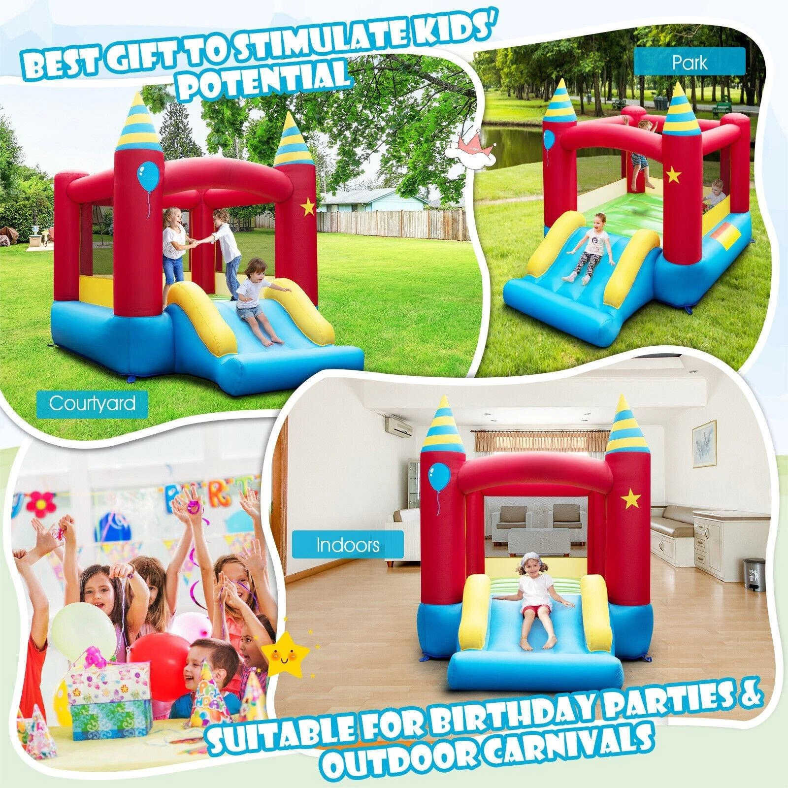 SUGIFT Inflatable Bounce Castle with Slide 81-in Tall Frame 200-lb Total Capacity Ages 3-12 Excluded Blower