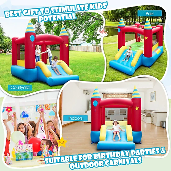 SUGIFT Inflatable Bounce Castle with Slide 81-in Tall Frame 200-lb Total Capacity Ages 3-12 Excluded Blower