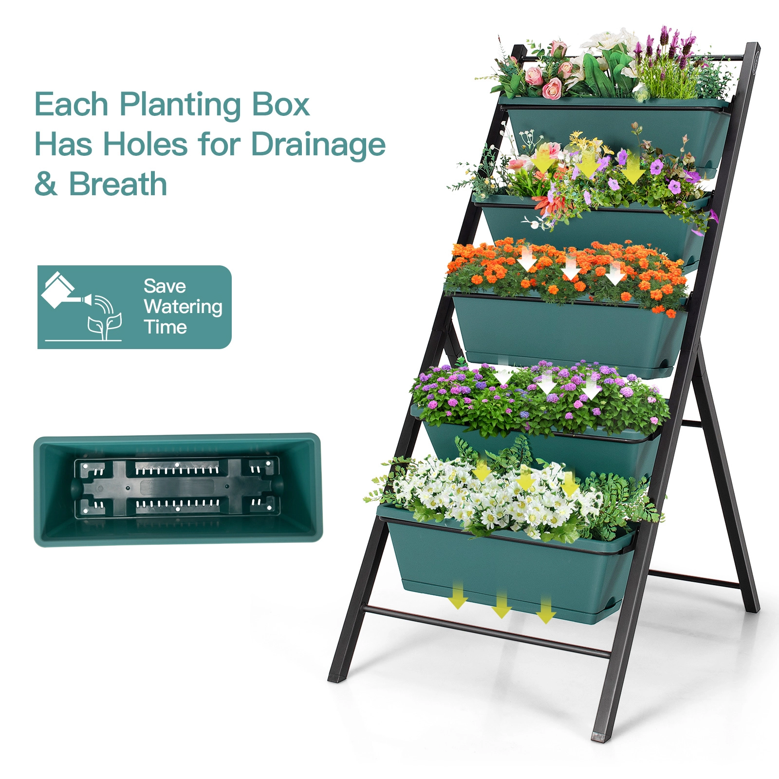 SUGIFT 5-Tier Green Vertical Garden Planter Box with 5 Containers 22.5-in W 29-in D 48.5-in H 22-lb Per Box