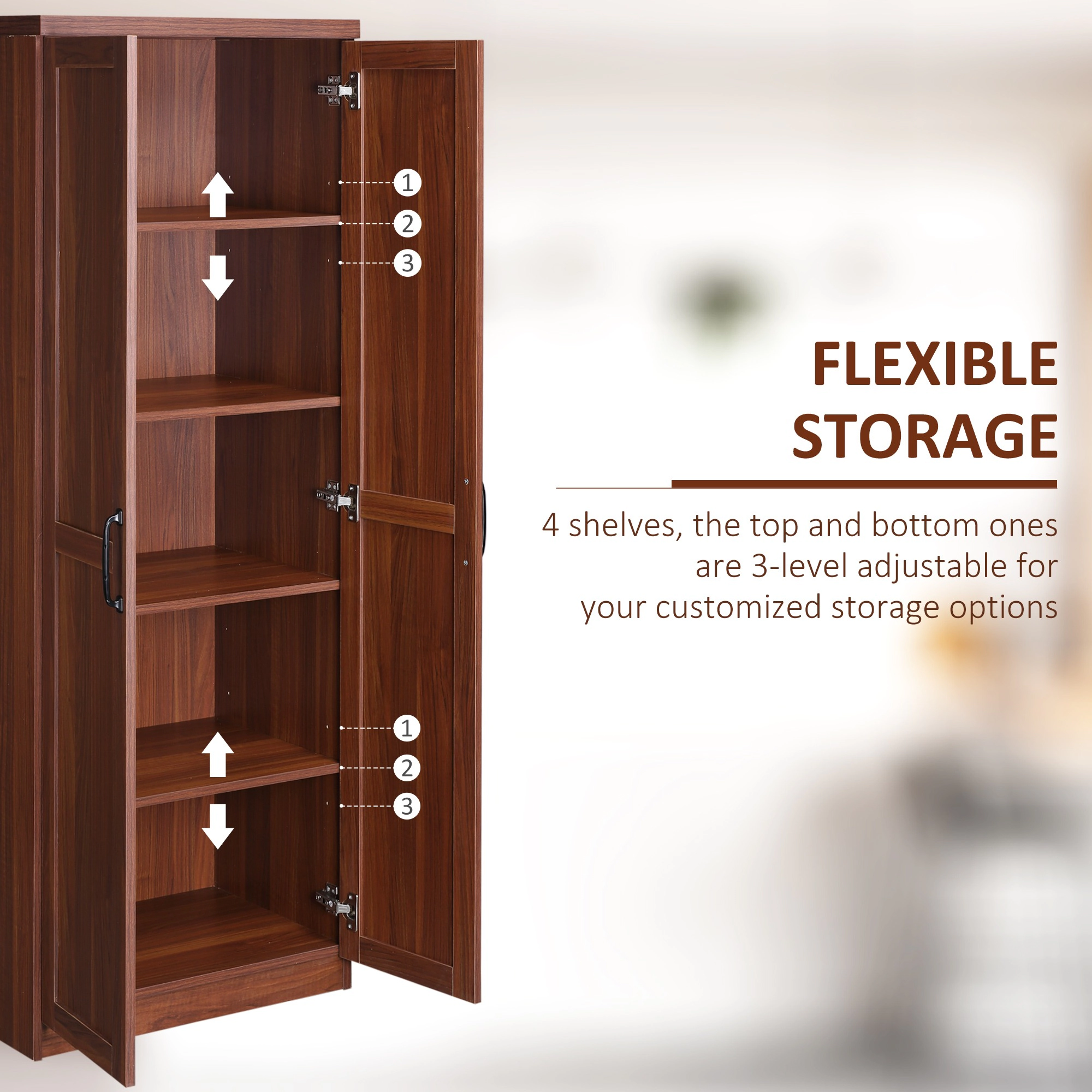 HONGGE 63" 2-Door Kitchen Pantry Freestanding Storage Cabinet with 5-tier Shelving and 2 Adjustable Shelves for Dining