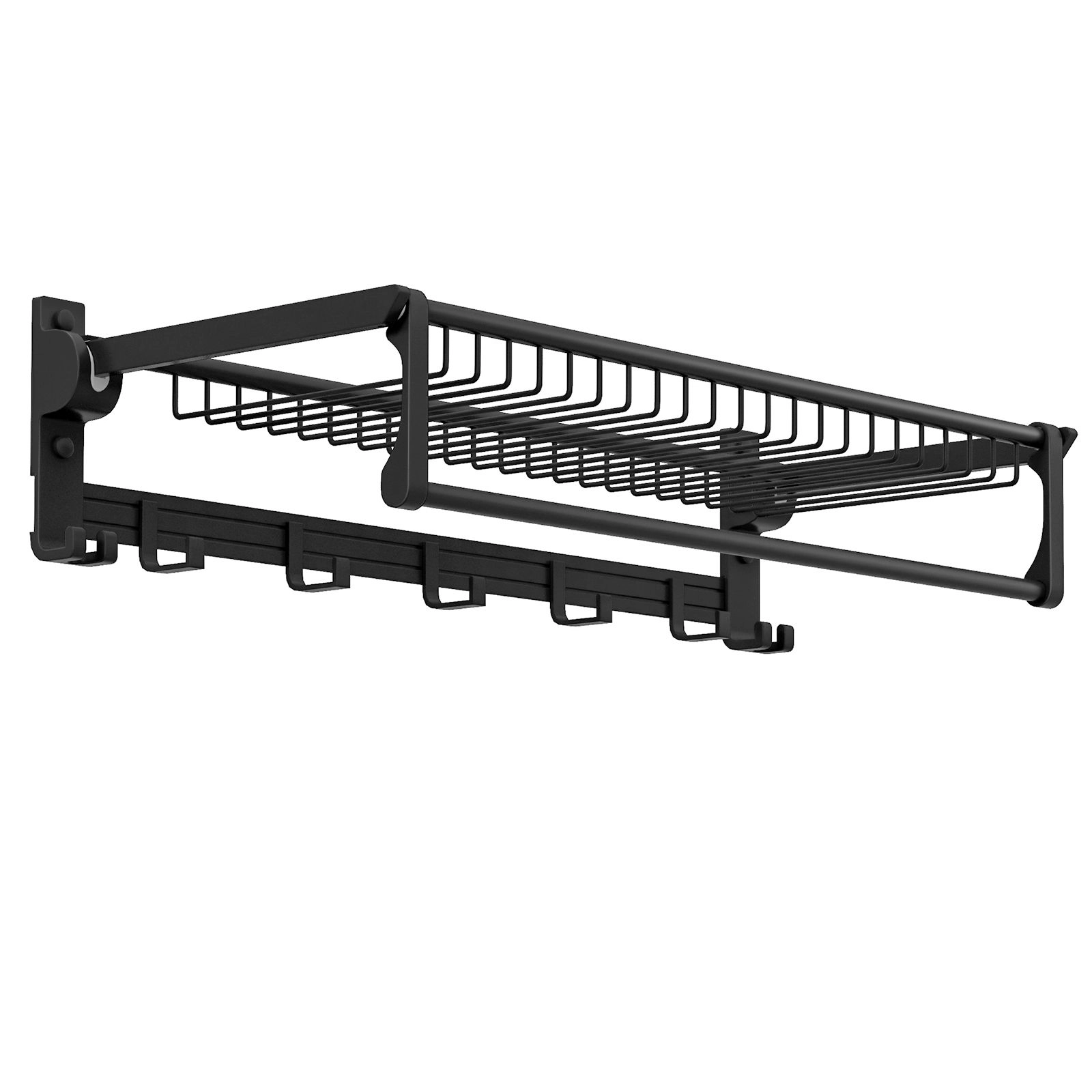 SlickBlue Wall Mounted Towel Rack with Hooks and Storage Basket