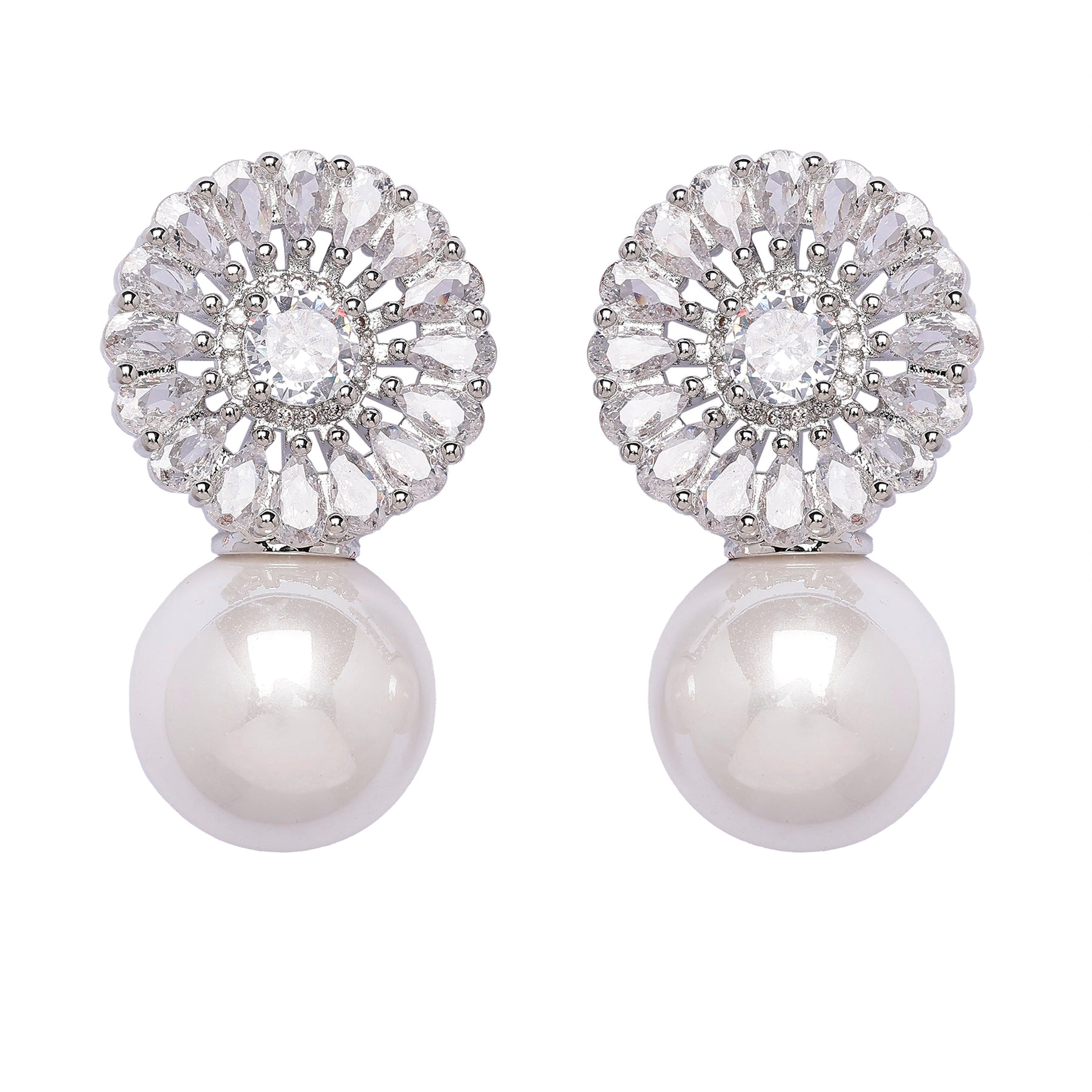 AGP PARIS Womens Duet of Pearl and Sparkle Drop Earrings