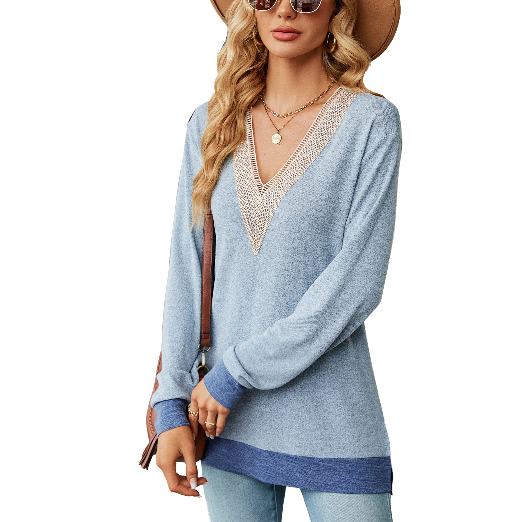 Enchanted Funland Women's V Neck Long Sleeve Casual Hem Stylish Tunic Tops