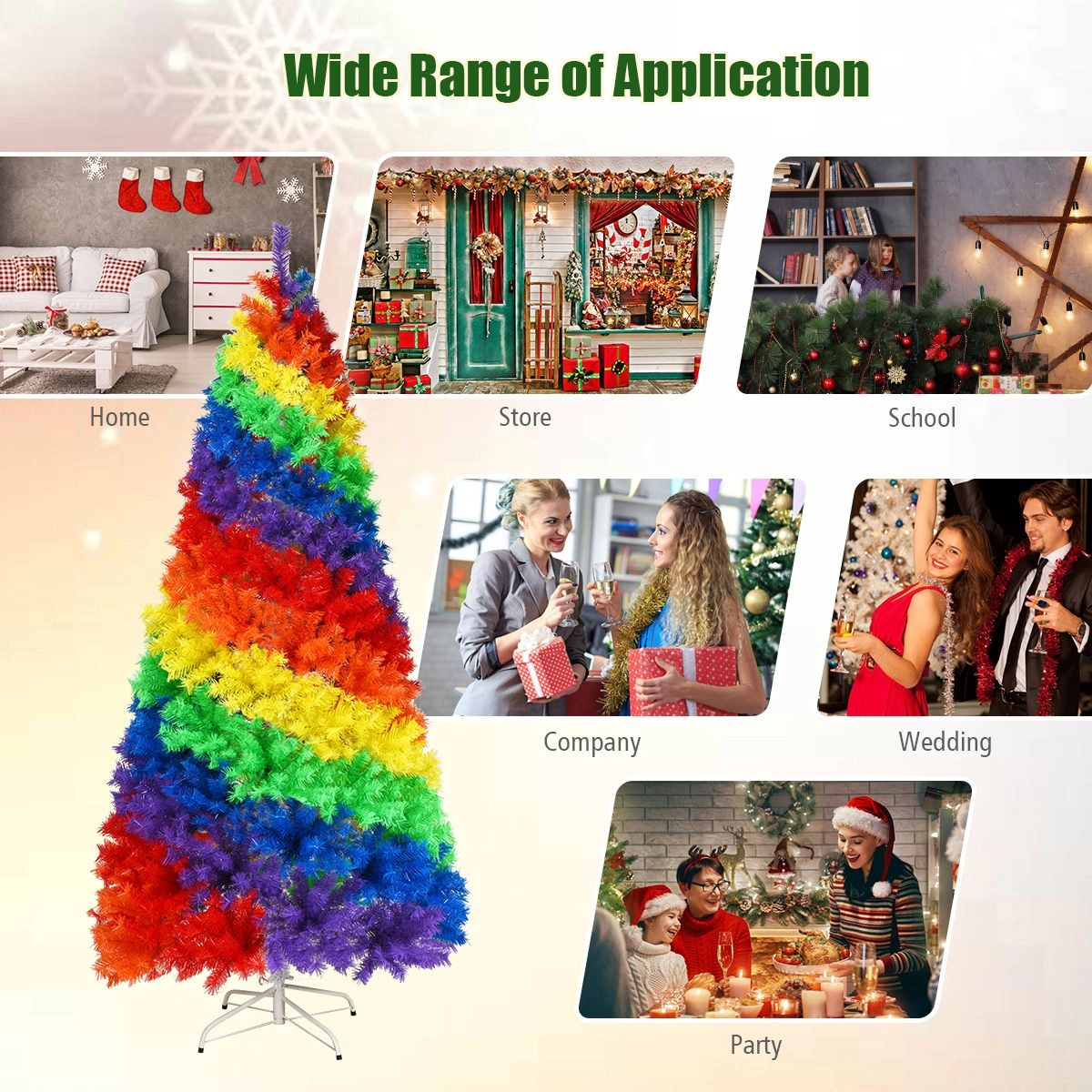 SlickBlue 7 Ft Multicolor Christmas Tree with Hinged Branches and Stand