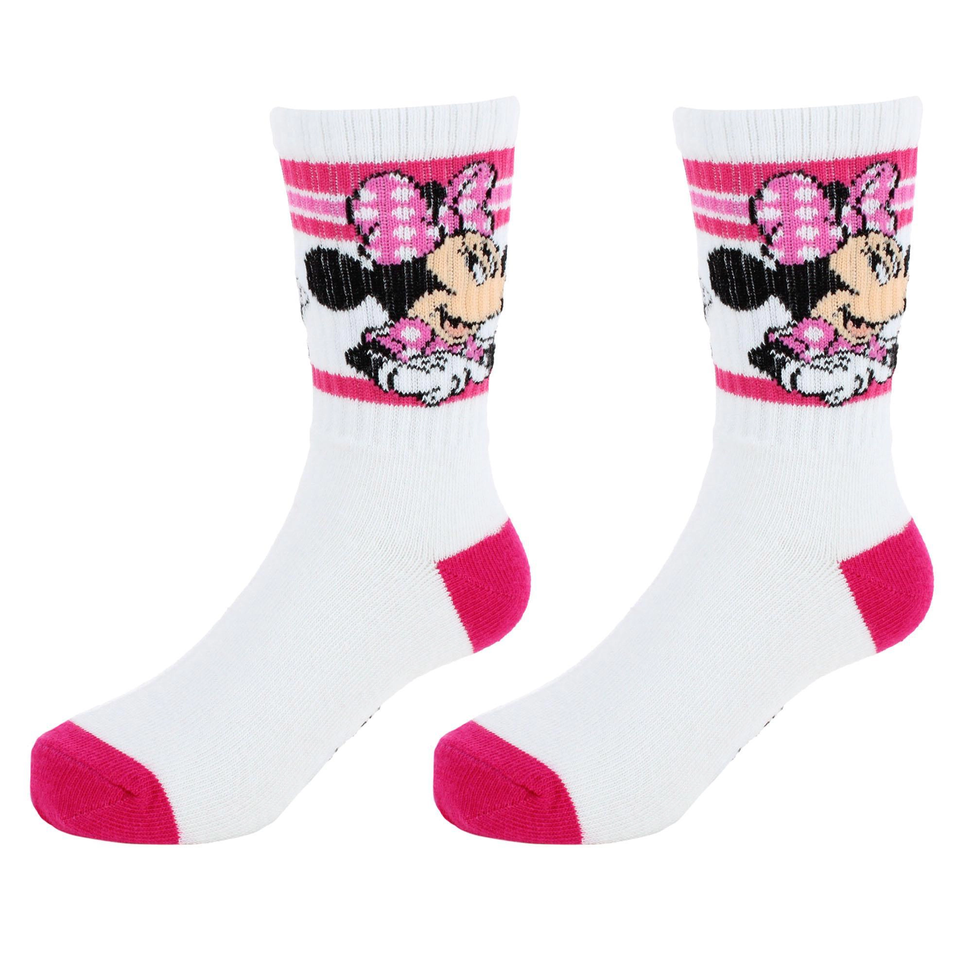 Textiel Trade Girl's Disney Minnie Mouse Ribbed Athletic Socks (2 Pair)