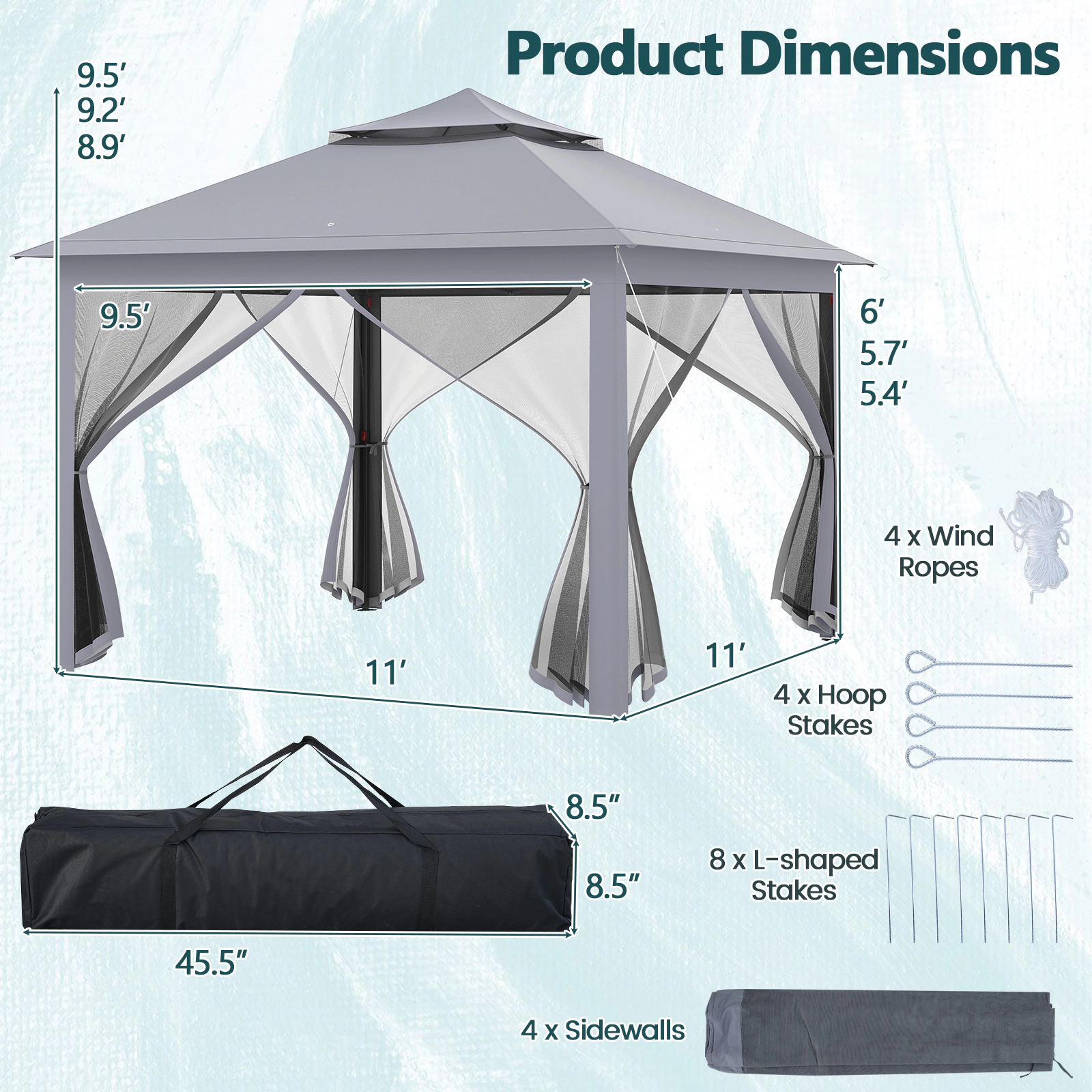 SUGIFT 2-Tier Pop-Up Gazebo Tent with Mesh Screens 11 x 11-ft Portable Canopy Shelter with Carry Bag Brown/Beige
