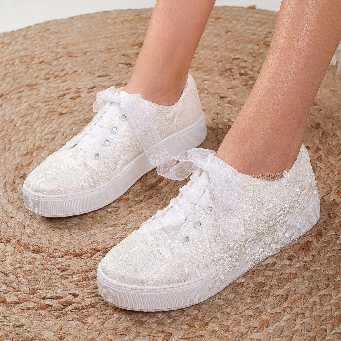Forever & Always Womens Elise Lace Bridal Sneakers