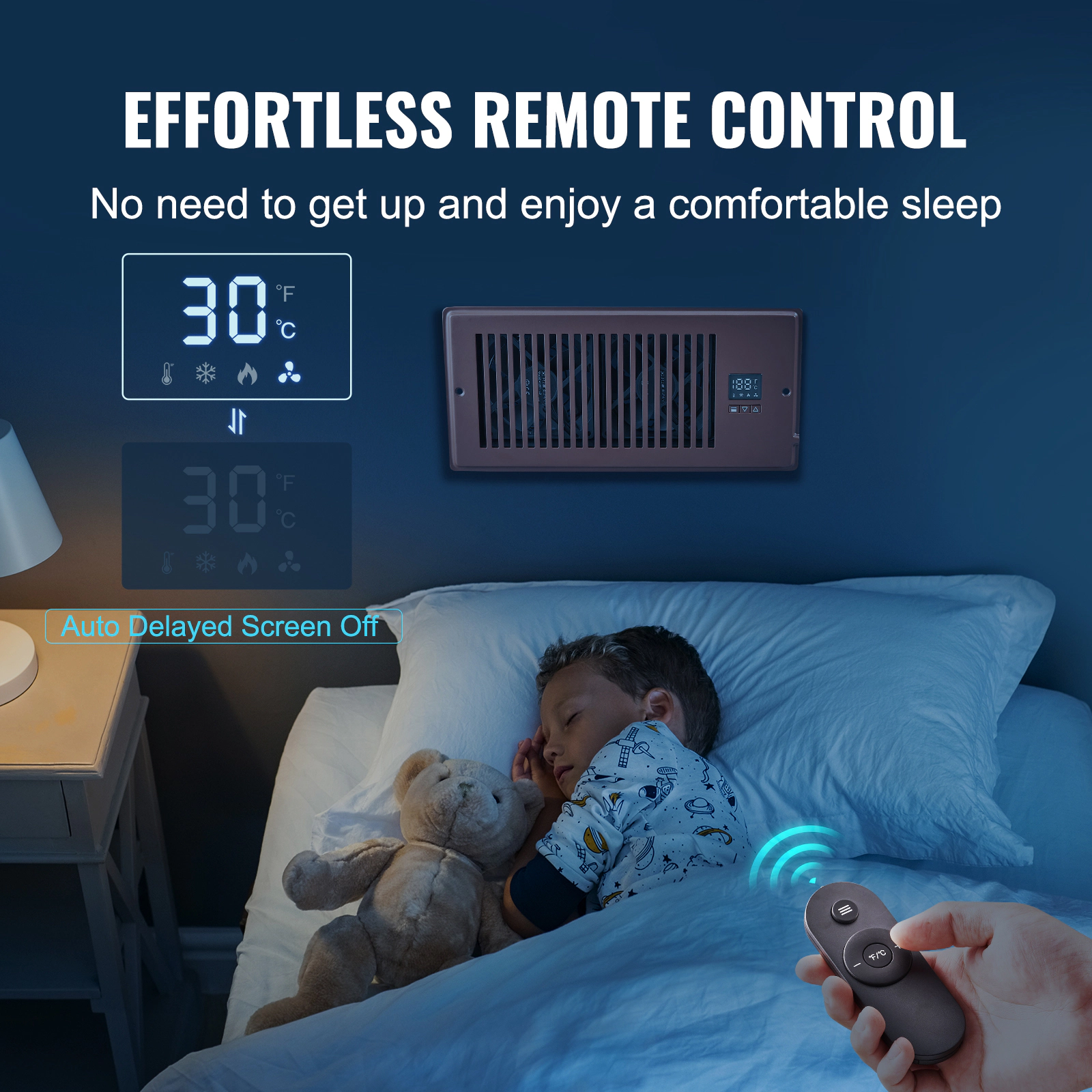 HONGGE Register Booster Fan Quiet Vent Fits Holes with Remote Control and Thermostat