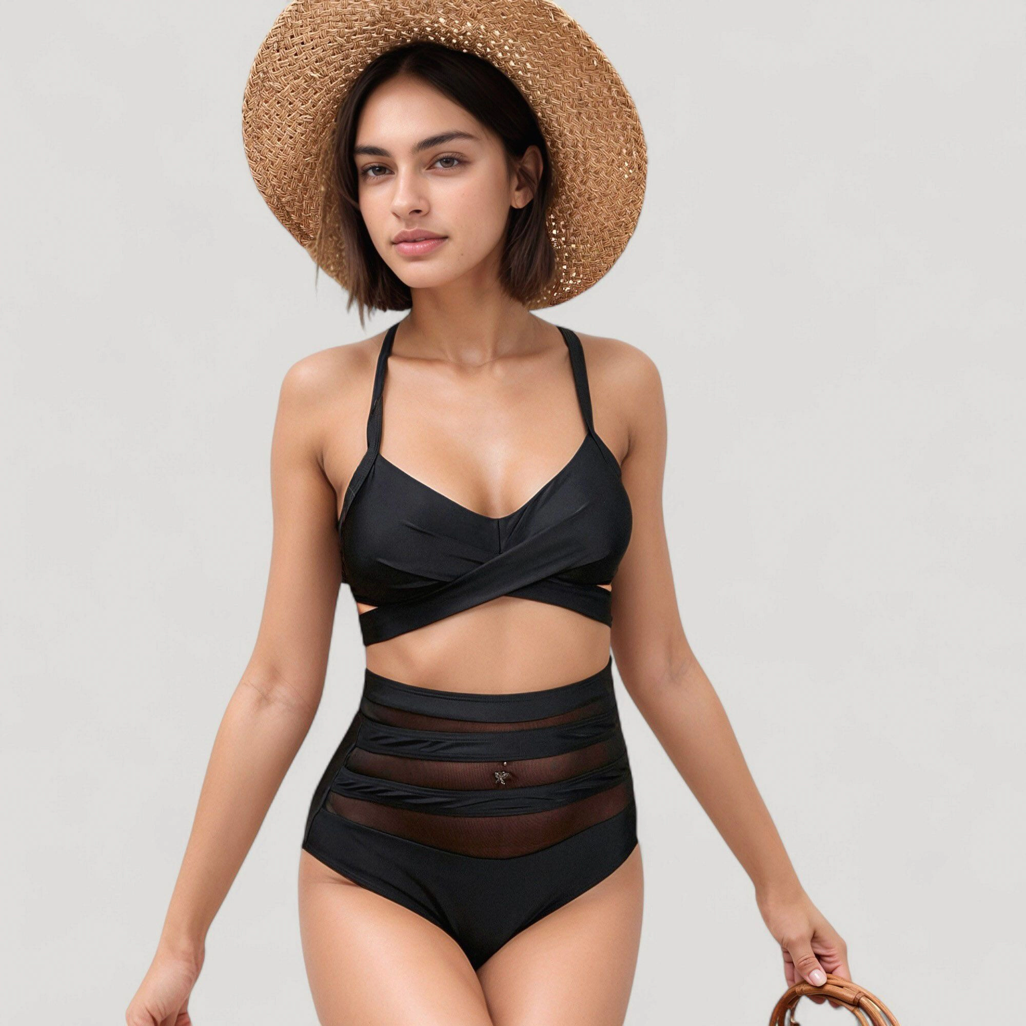 Anna-Kaci Women’s Wrap Bikini Top with Mesh High-Waist Bottom Two-Piece Swimsuit