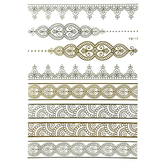 Wrapables Celebrity Inspired Temporary Tattoos in Metallic Gold Silver and Black, Vines & Leaves, Large