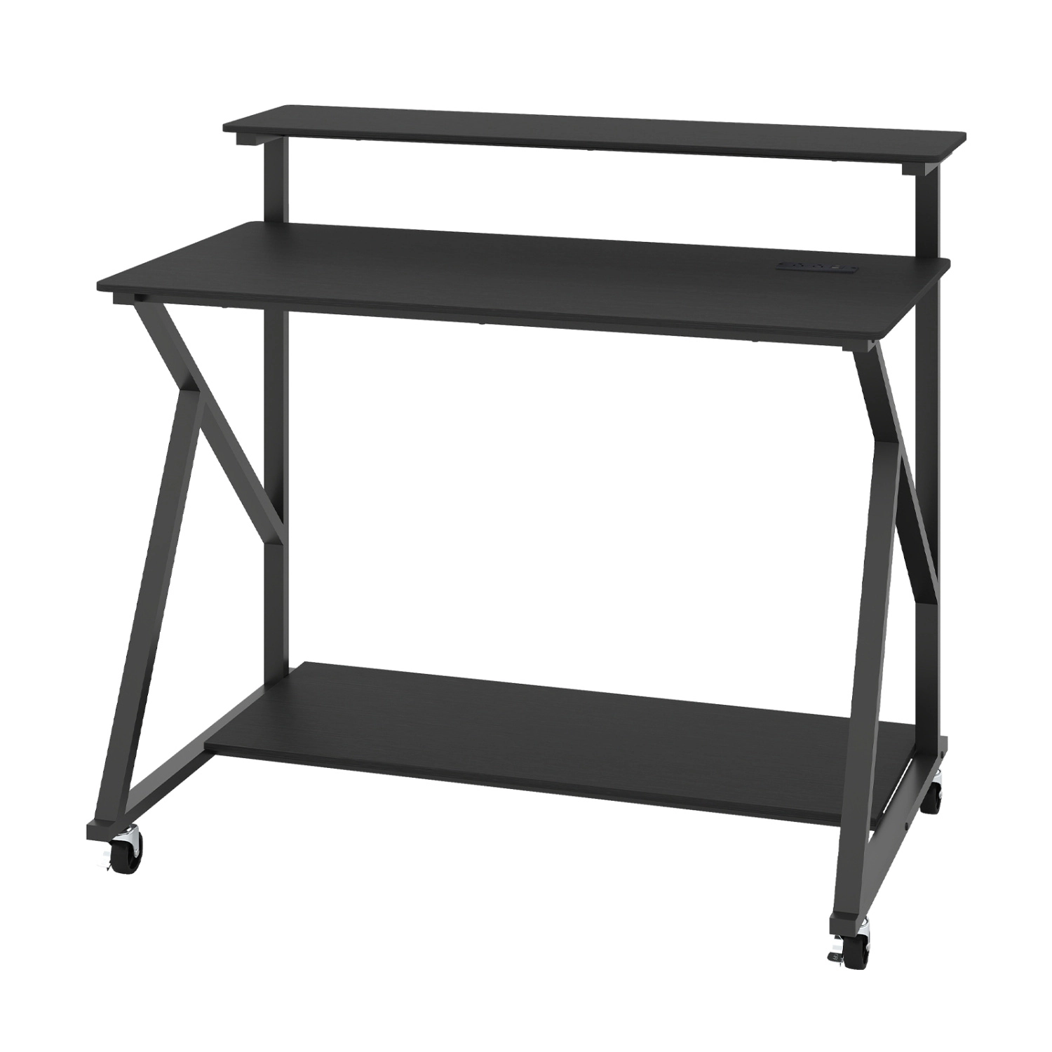 LJG Rolling Computer Desk with Charging Station and Monitor Shelf Storage for Home Office