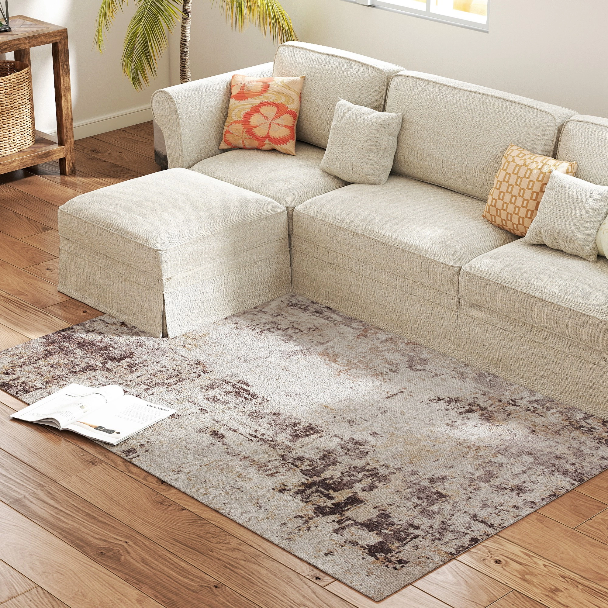 HONGGE Machine Washable Area Rug, Non-Slip Modern Abstract Floor Carpet for Living Room, Bedroom, Dining Room