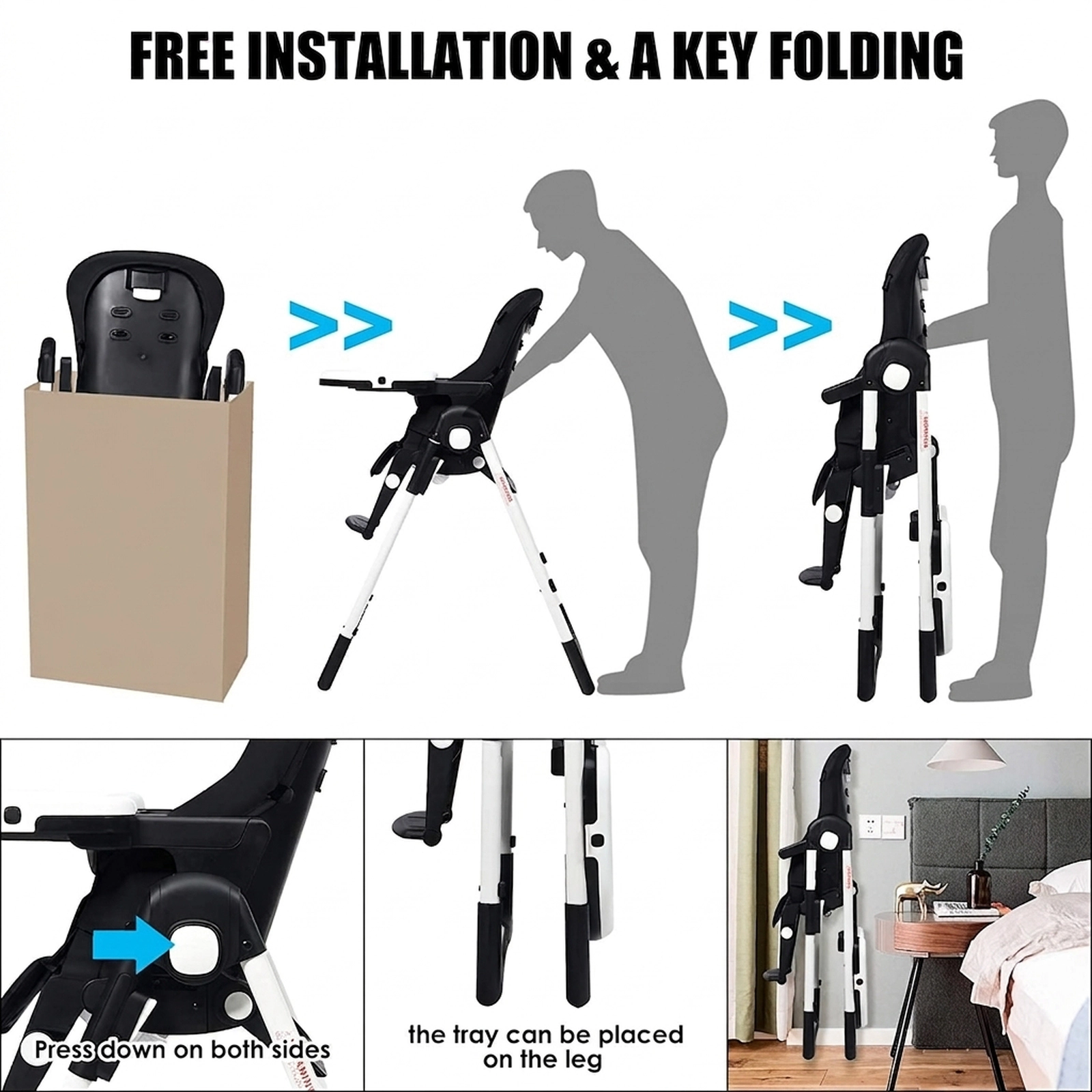 4-in-1 Baby High Chair and Booster Seat 7 Heights 5-Position Backrest Dual Feeding and Play Trays 0 to 36 Months