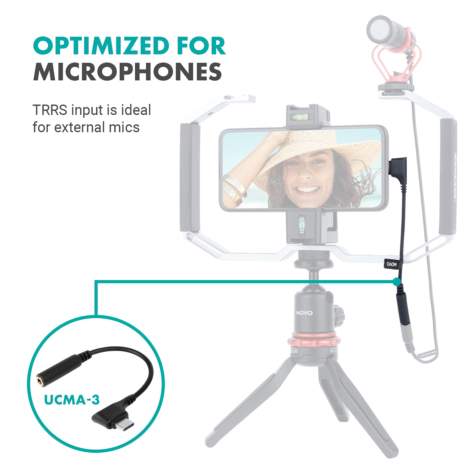 Movo UCMA-3 Female 3.5mm TRRS to USB-C Right Angle Mic. Cable