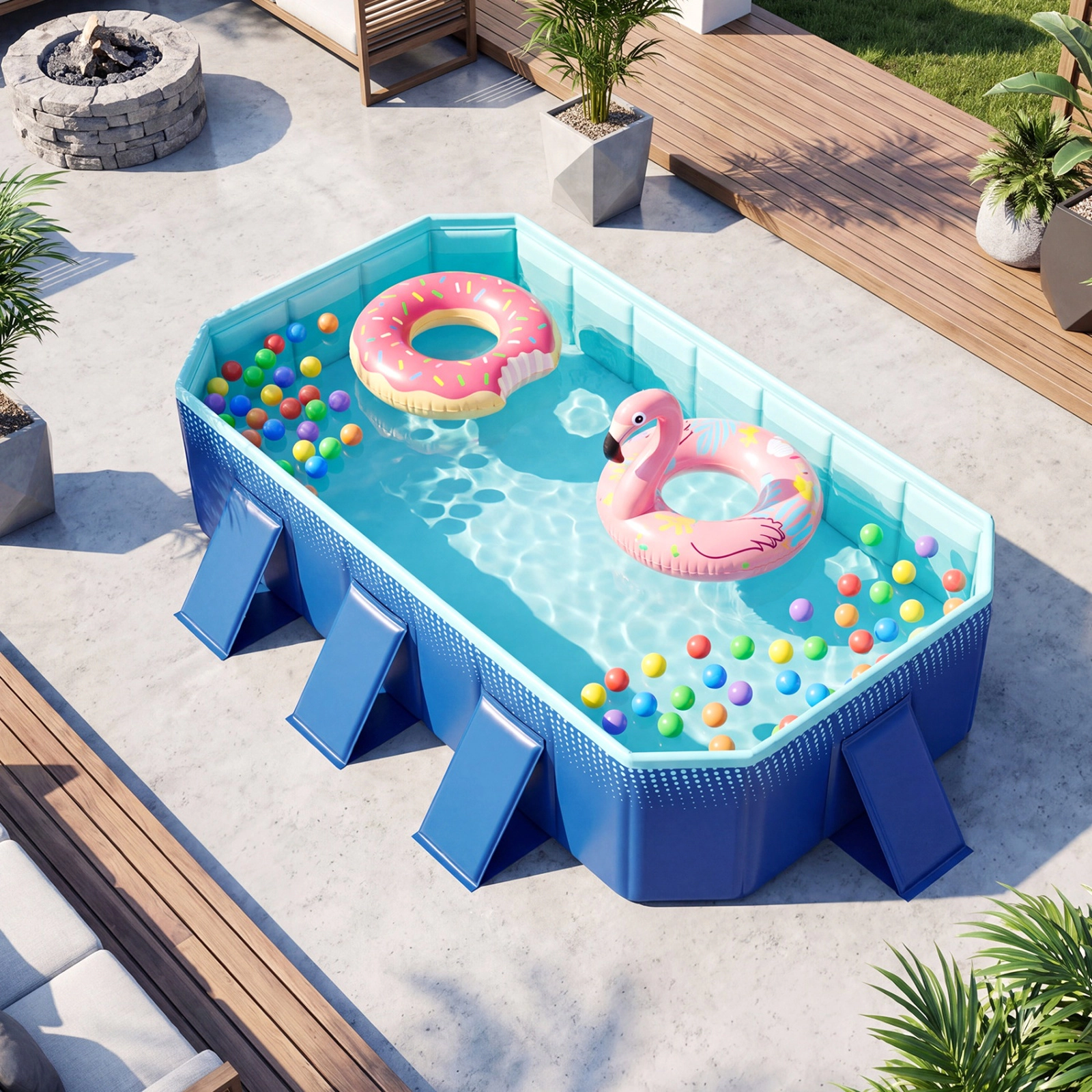 SUGIFT Non-Inflatable Foldable Above Ground Swimming Pool with 8 Support Panels 661-lb Capacity 88-in Long Blue + Green