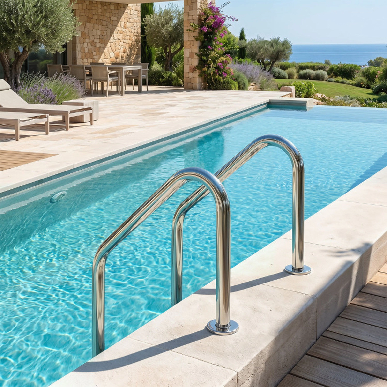 SUGIFT Silver 4-Step Inground Pool Ladder with 2 Handrails and Non-Slip Pedals 68.5-in H 440-lb User Capacity