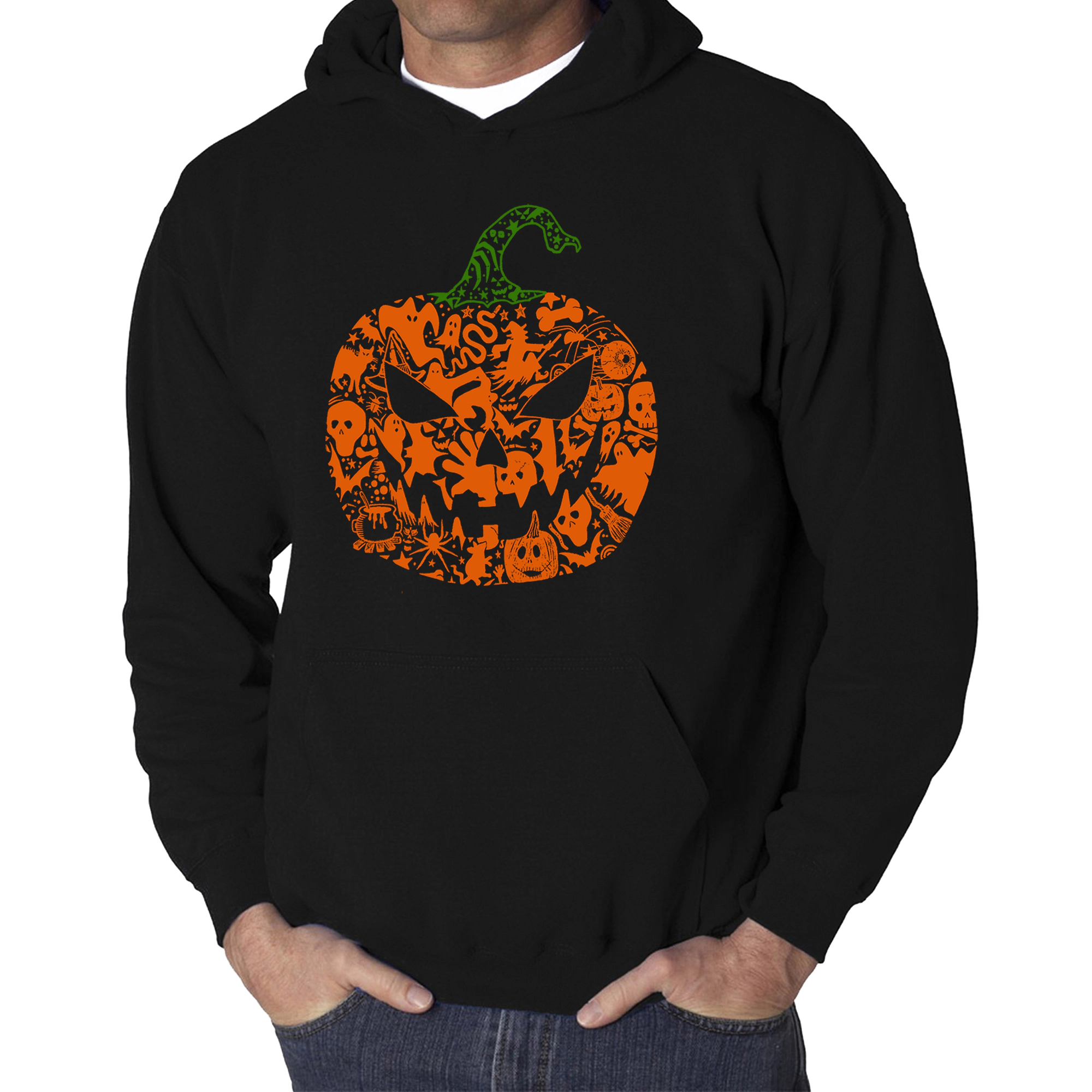 LA Pop Art Halloween Pumpkin - Men's Word Hooded Sweatshirt