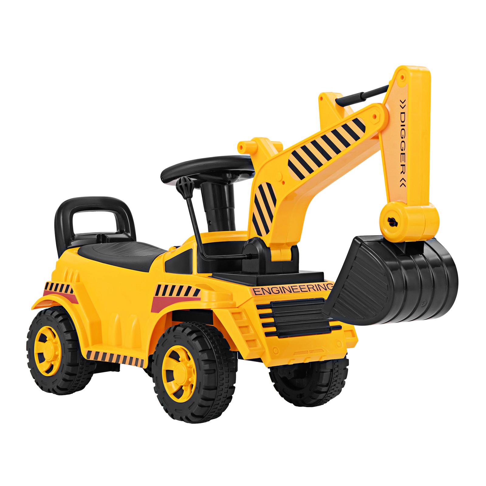 SUGIFT Yellow Adjustable Shovel Safety Helmet and Under Seat Storage Toddler Ride On Excavator