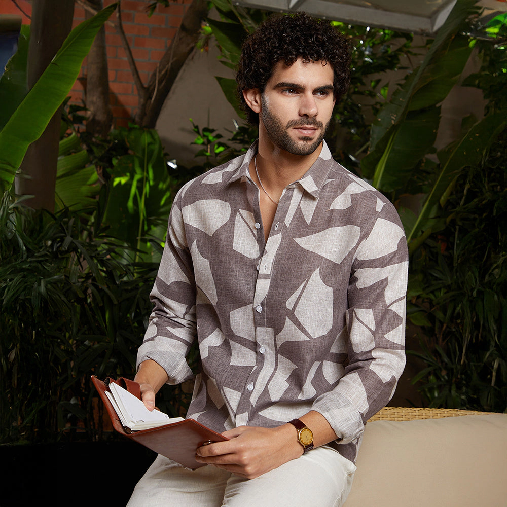 Campus Sutra Men's Abstract Heathered Shirt