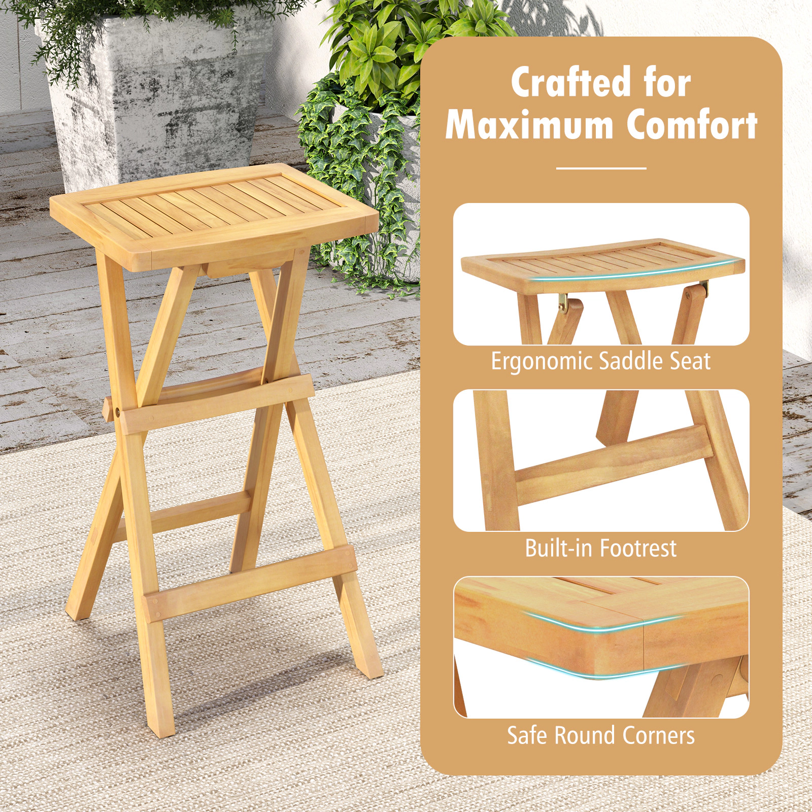 LJG Set of 2 No Assembly Outdoor Bar Stools with Countered Seat