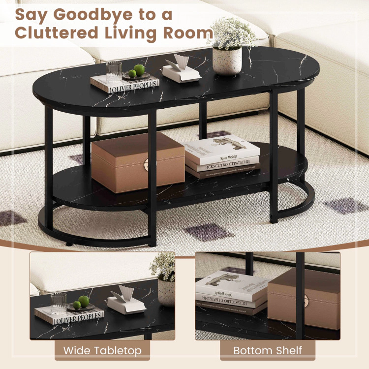 Hivvago Stylish Coffee Table with Marble Finish and Accessible Storage Shelf